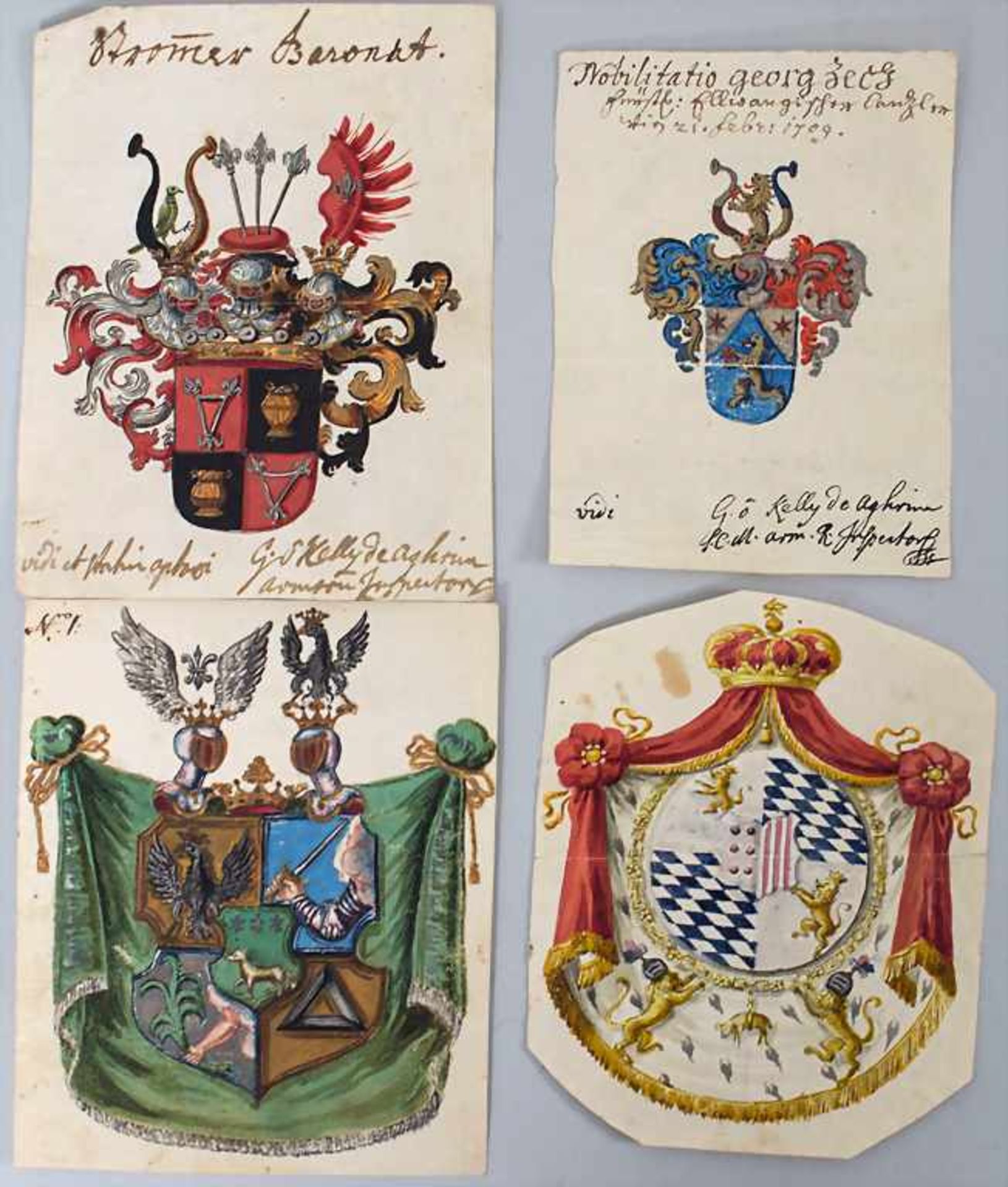 Heraldik: Sammlung 14 Adelswappen / A collection of 14 noble coats of arms, 18. Jh.Tec - Bild 3 aus 4