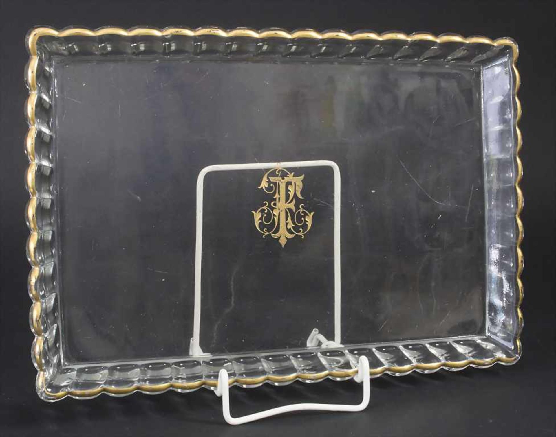 Rechteckiges Glastablett / A rectangular crystal glass tray, Cristallérie de Baccarat, Nancy, E