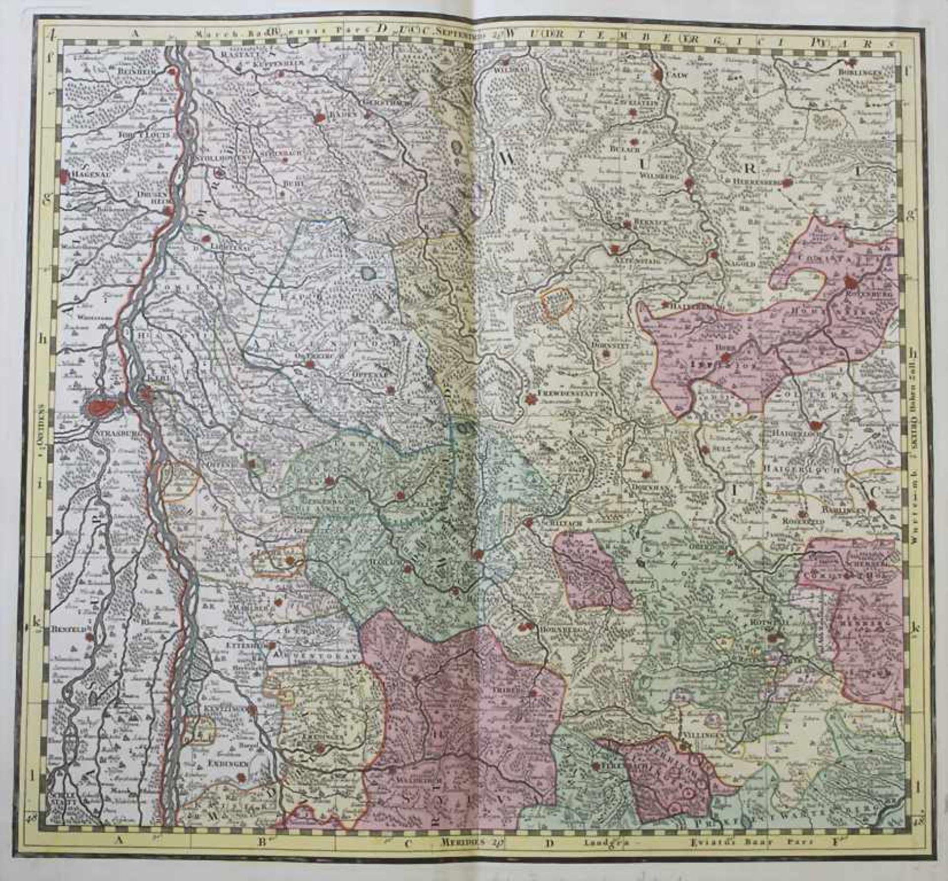 Matthias Seutter (1678-1757), Historische Karte 'Elsaß, Baden, Württemberg, Hohenzollern' / A