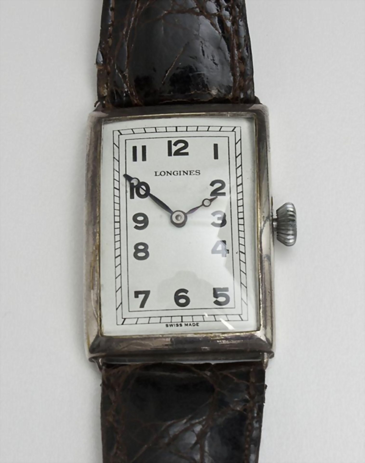 Art Déco HAU, Longines, Schweiz um 1925rechteckiges 935er Silbergehäuse mit gedrück