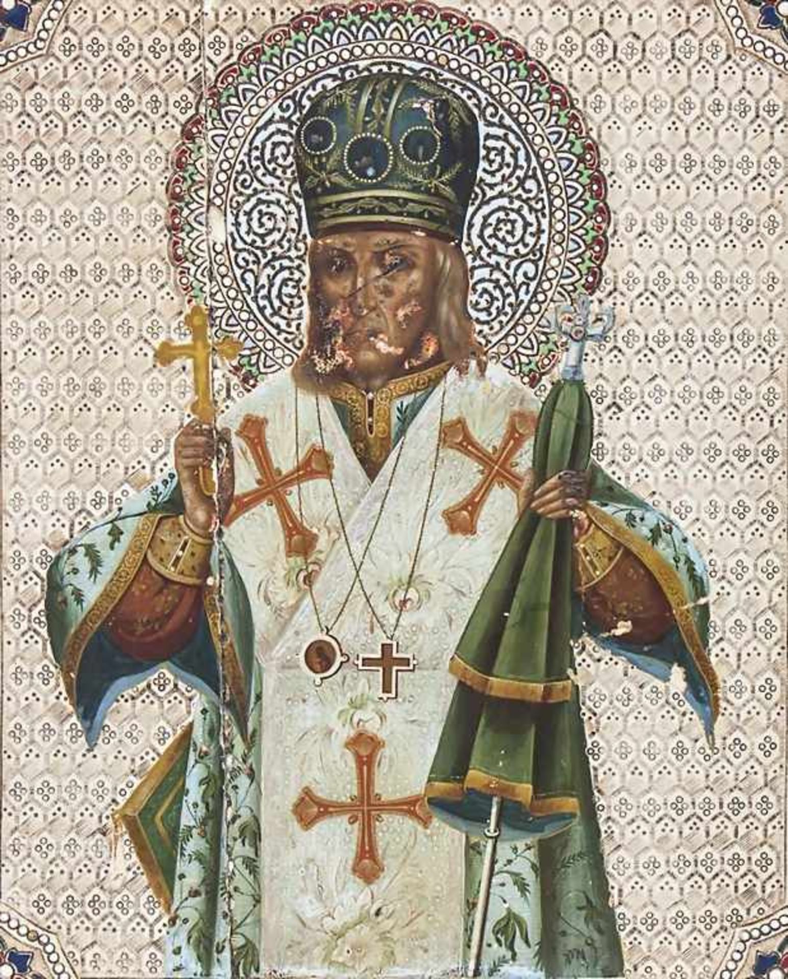 Große Ikone mit Patriarch/Russian Icon, 19. Jh.Tempera/Holz. Dreivierteldarstellung e - Image 2 of 3