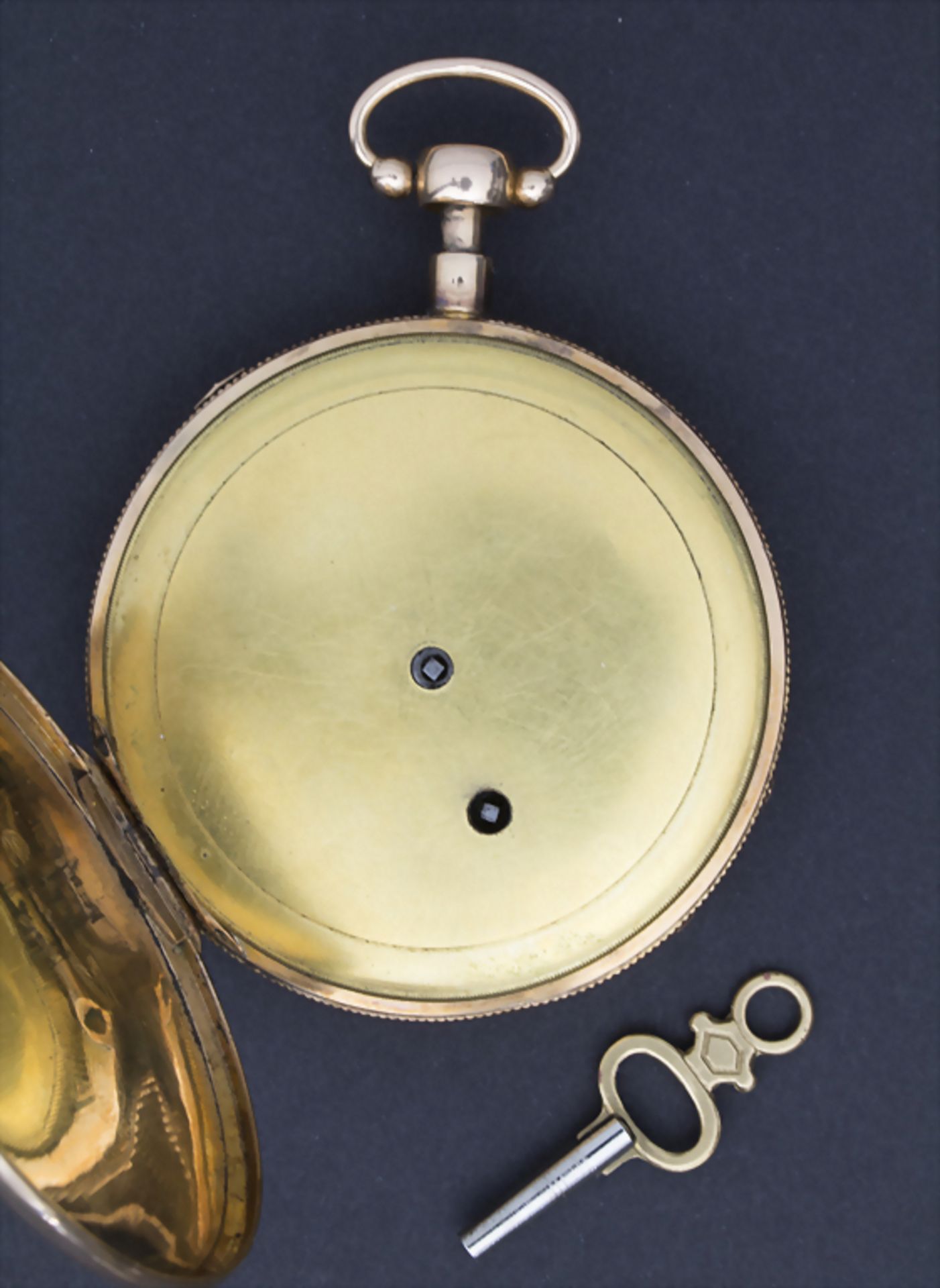 Offene Herrentaschenuhr ¼ Std.-Repetition / A pocket watch, Schweiz/Swiss, um 1820Geh - Image 5 of 6