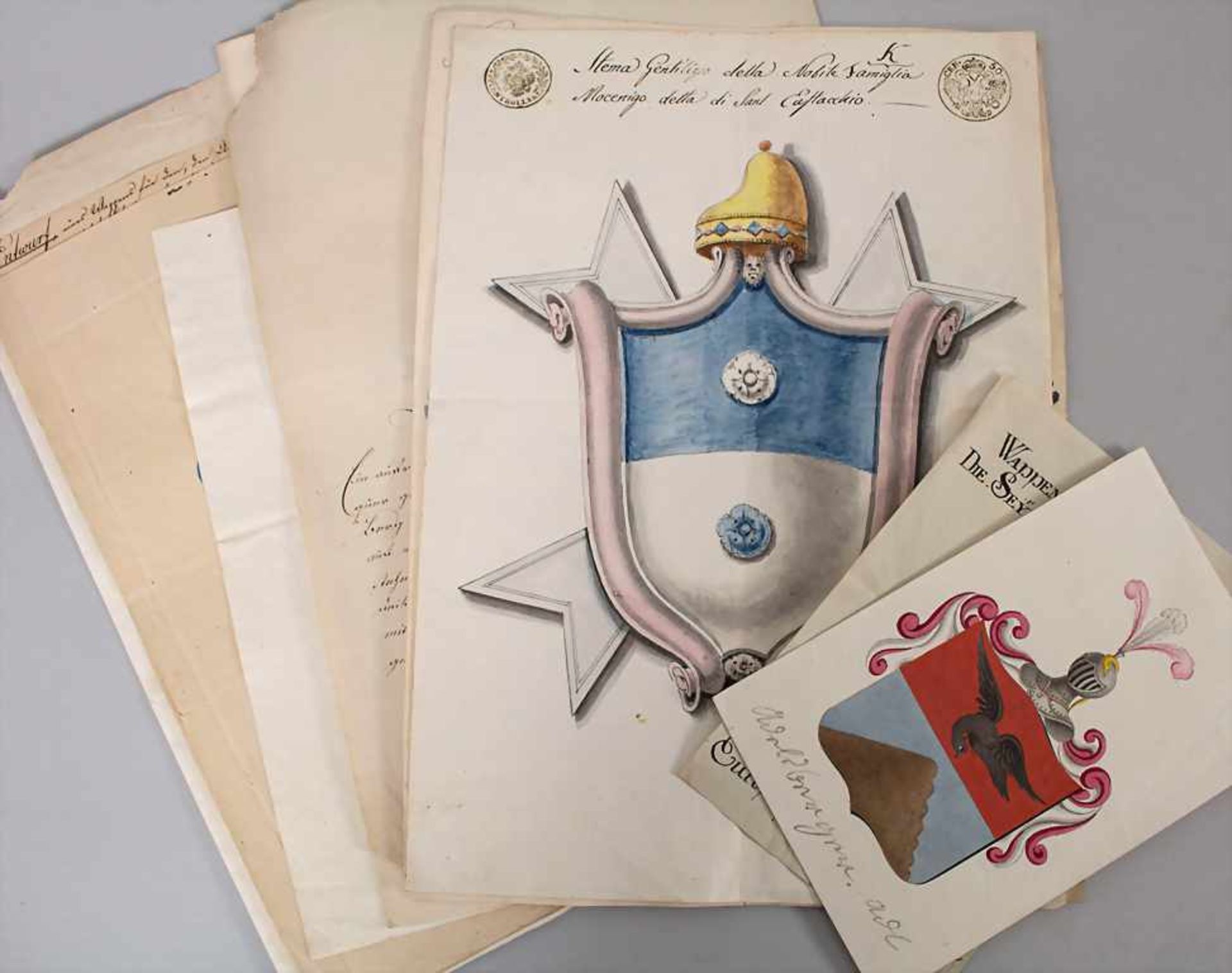 Heraldik: Sammlung 9 Adelswappen / A collection of 9 noble coats of arms, 18. Jh.Techn