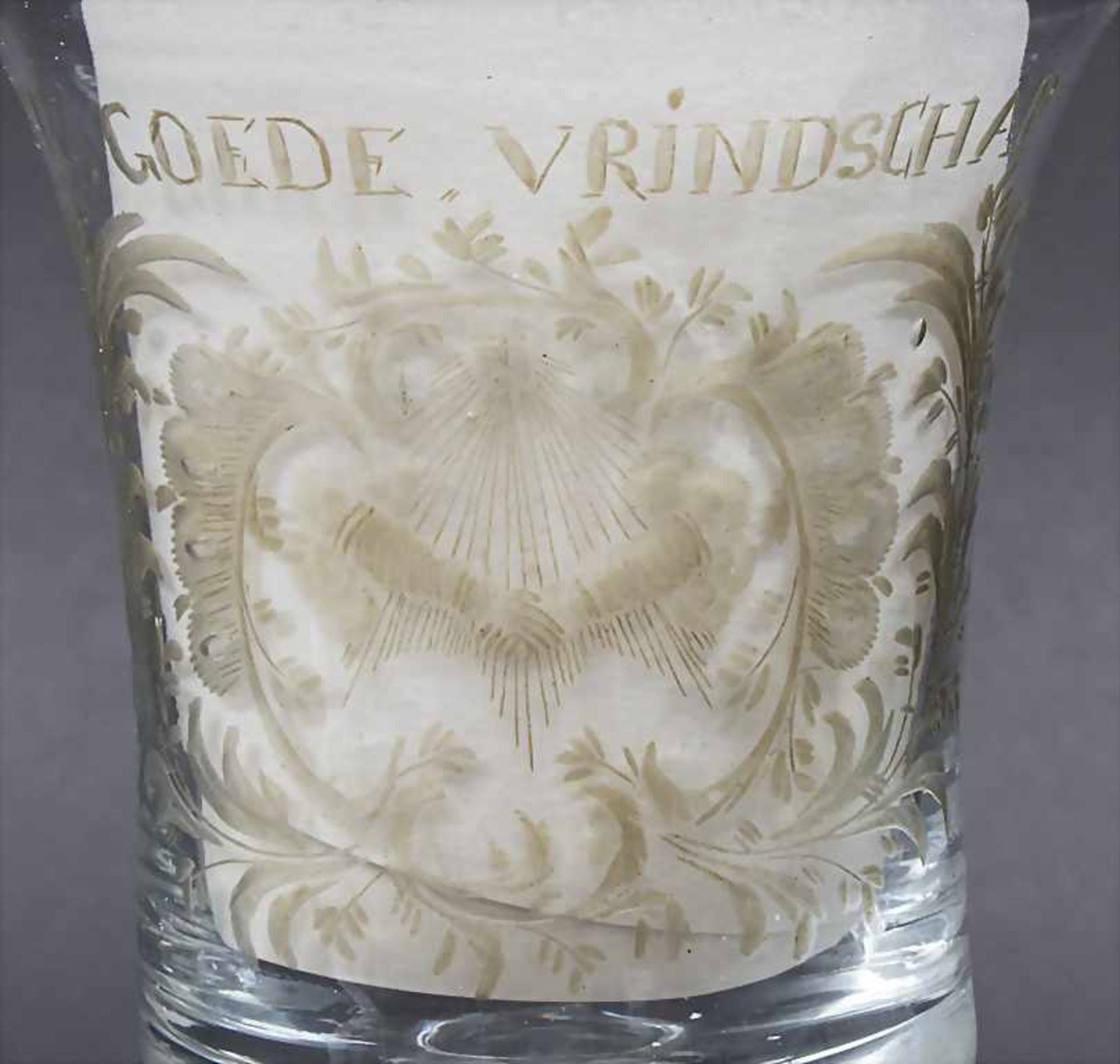 Freundschaftsglas / Noppenglas / Weinpokal / A friendship glass cup, 'DE GOEDE VRiNDSCHAP', Nied - Bild 2 aus 2