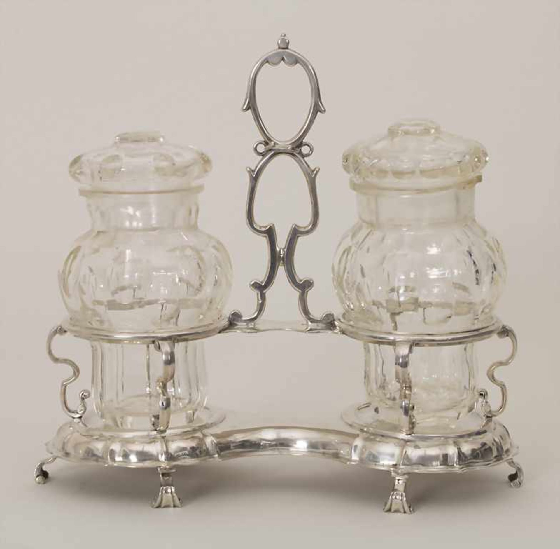 Barock Flaschenhalter / A Baroque silver cruet stand / Huiliere, Antonius Emond, Aachen, um 1760 - Image 5 of 11