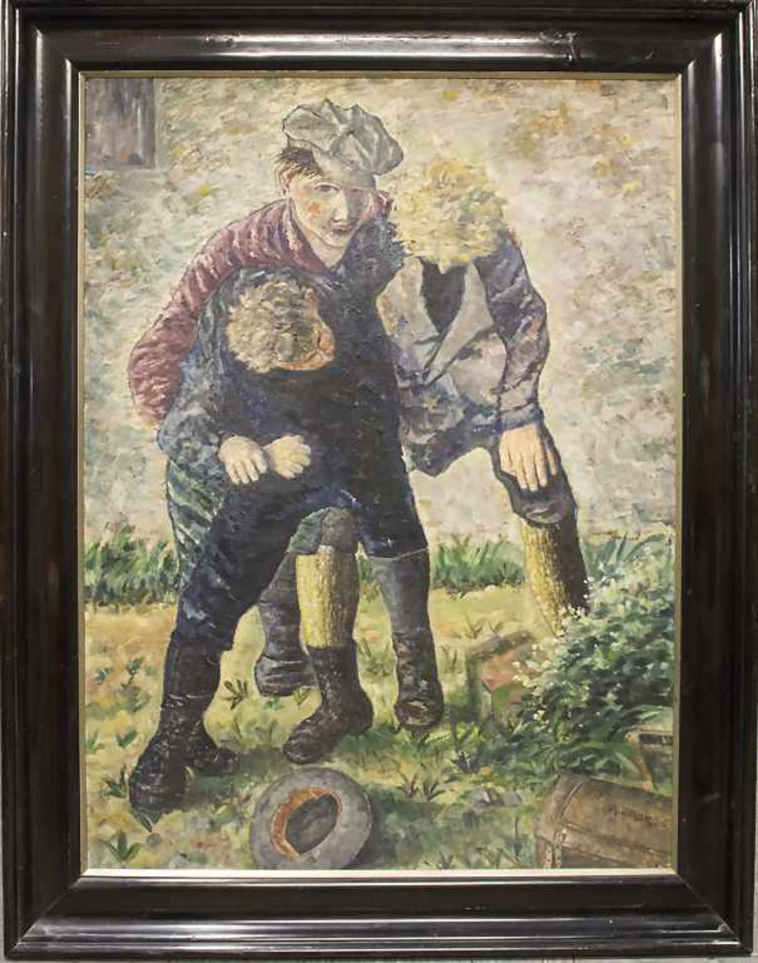 A. Brox (20. Jh.), 'Raufende Jungen' / 'Fighting boys'Technik: Öl auf Leinwand, gerah - Bild 2 aus 5