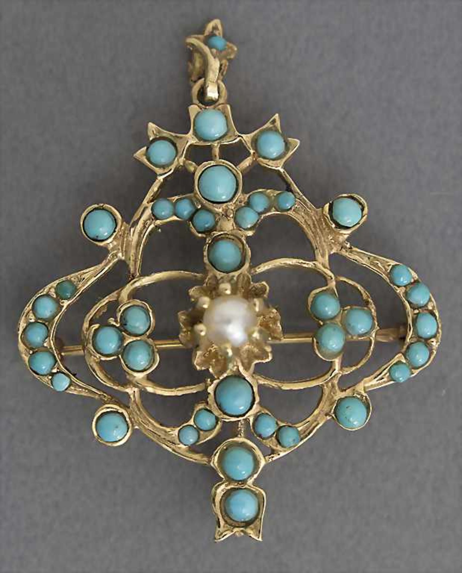 Brosche und Anhänger mit Türkise / A brooch and pendant with turquoiseMaterial: Gelb