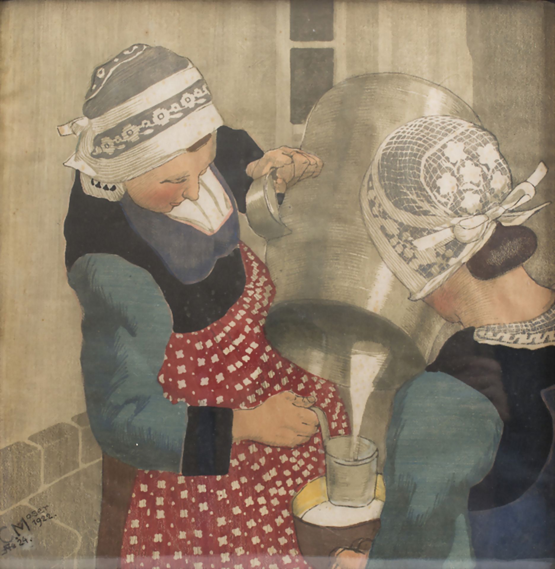 Carl Moser (1873-1939), Farbholzschnitt 'Bretonische Milchverkäuferin'