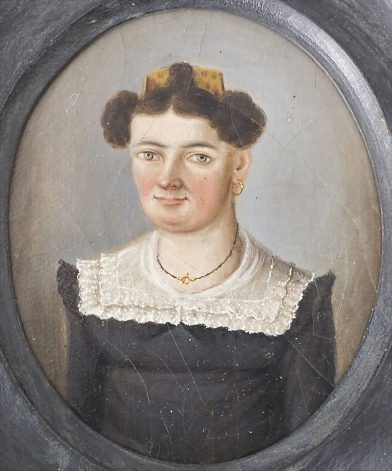Biedermeier Miniatur Porträt einer bürgerlichen Frau