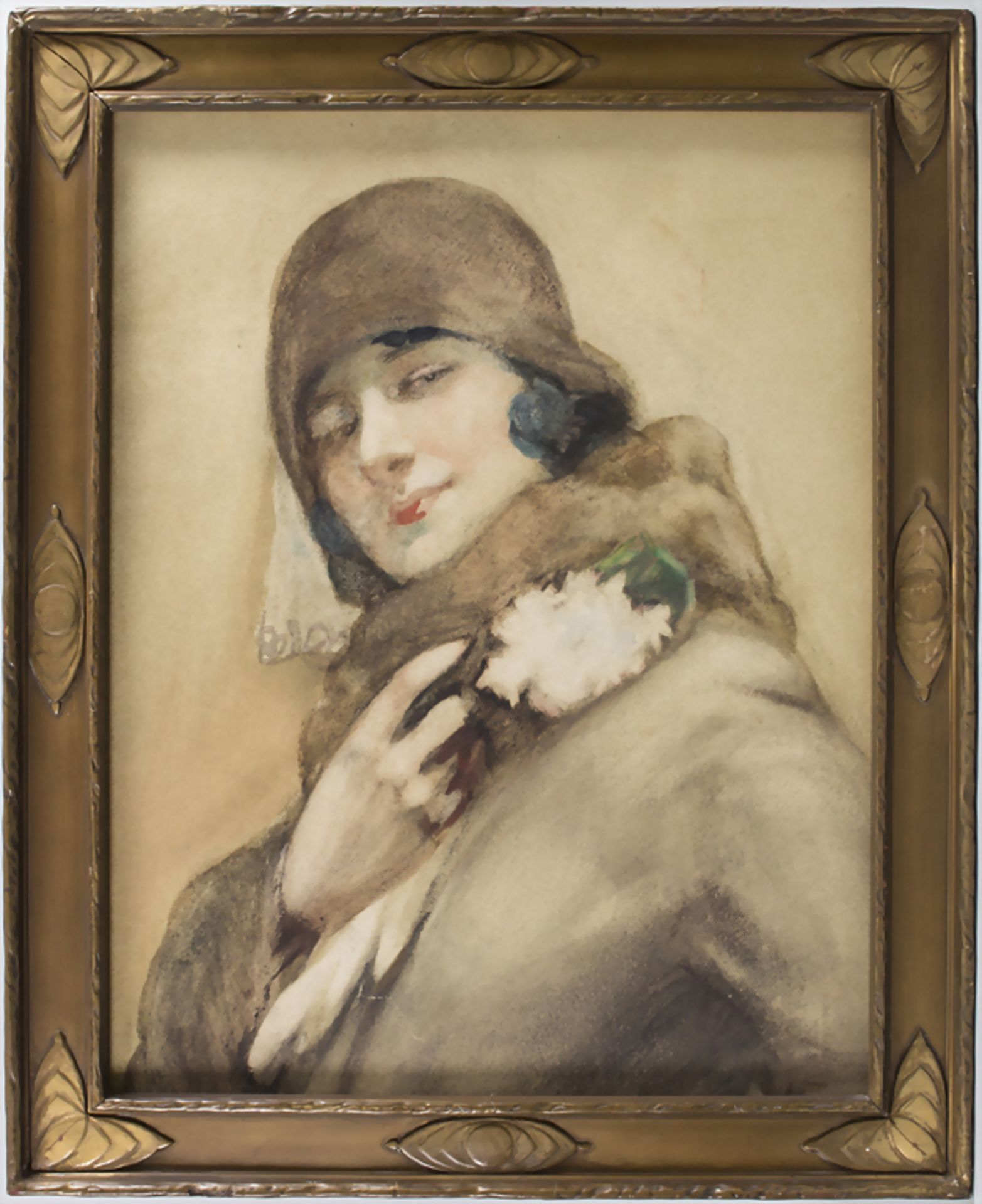 Art Déco Porträt einer Dame mit Pelzkragen - Bild 2 aus 4