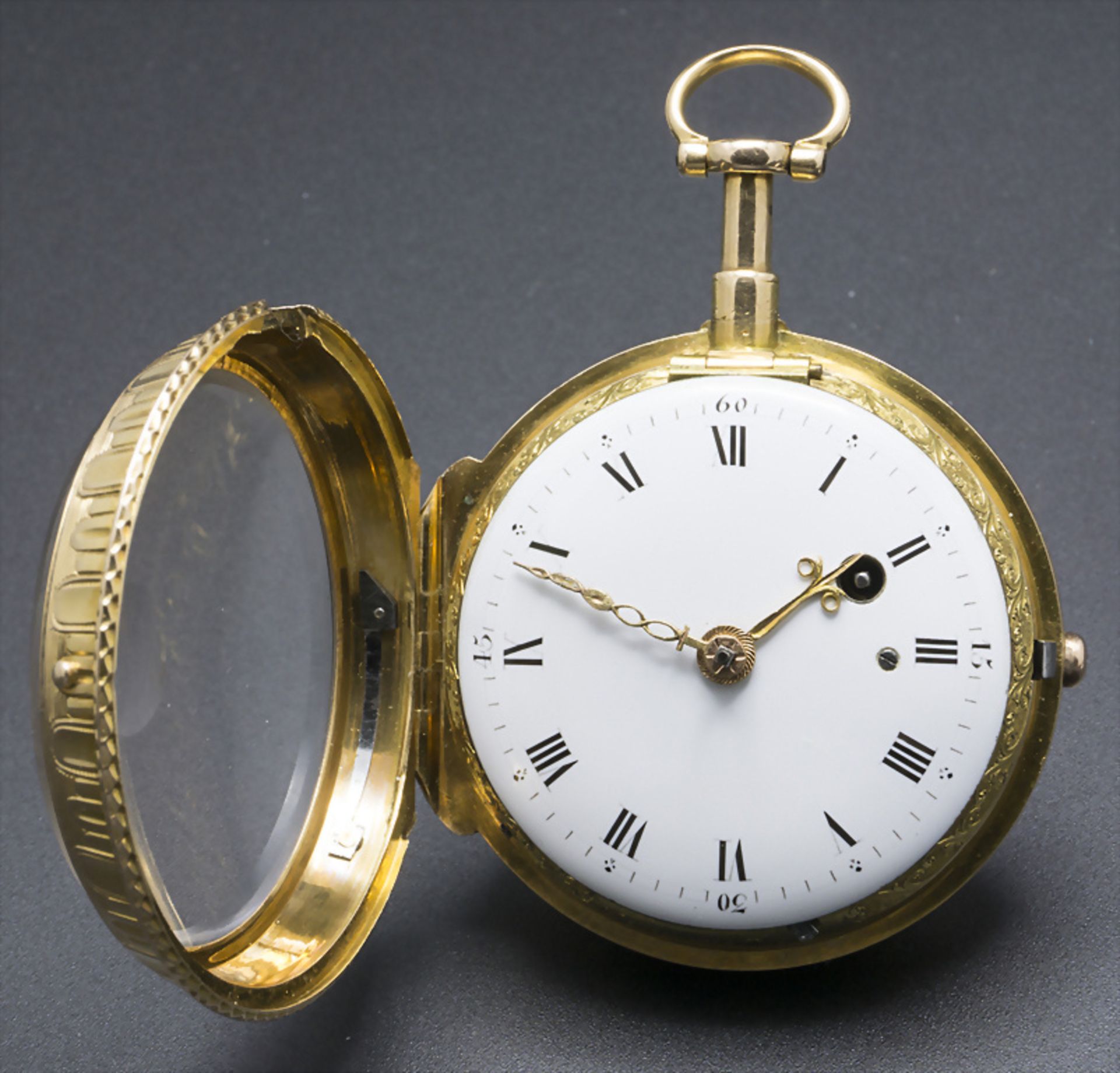 Offene Taschenuhr mit 1/4 Std. Repetition / An 18k gold pocket watch 1/4 quarter repeater, ... - Image 2 of 8