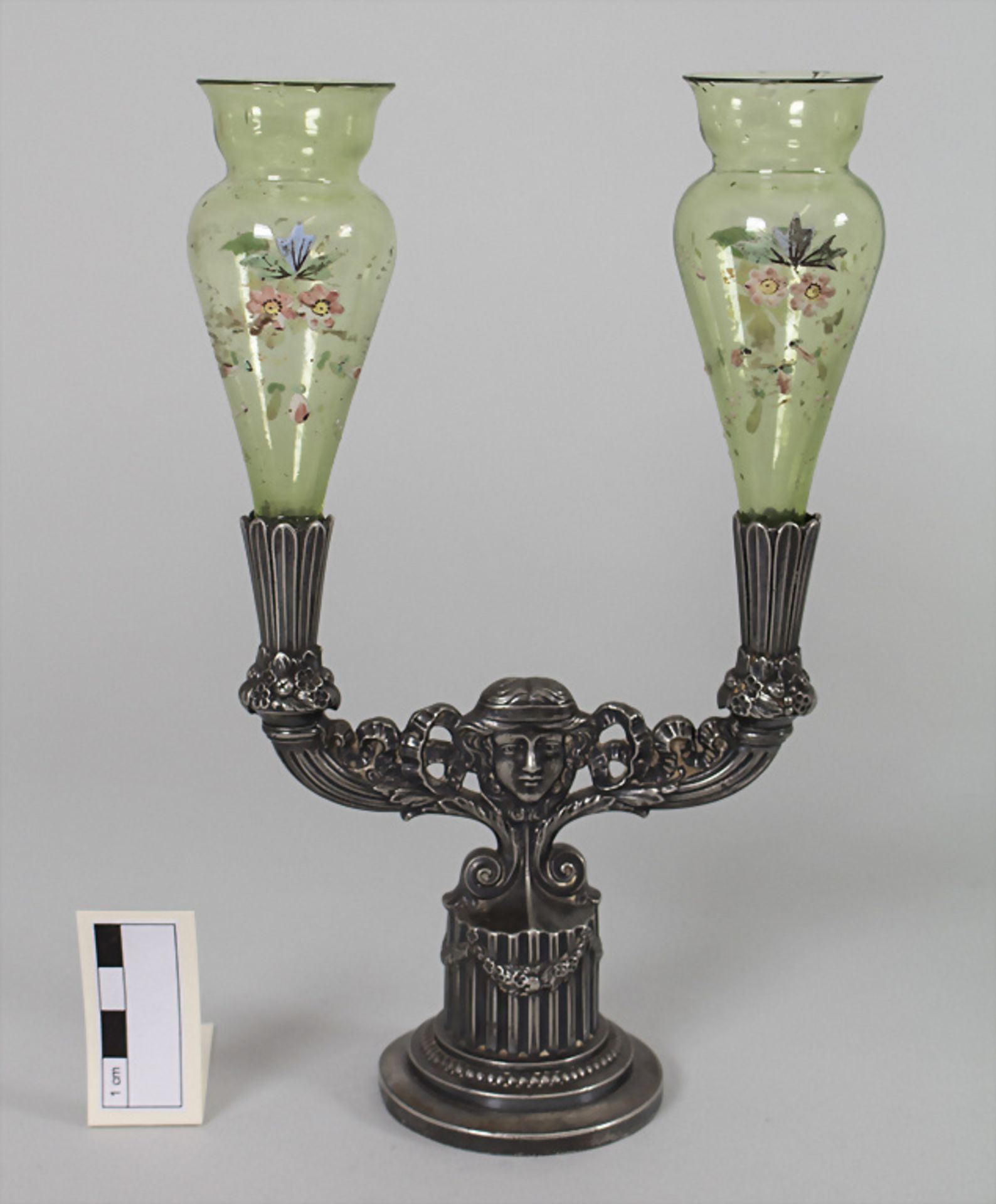 Jugendstil Doppelväschen mit Frauenkopf / An Art Nouveau double vase with a woman's head, WMF, ...