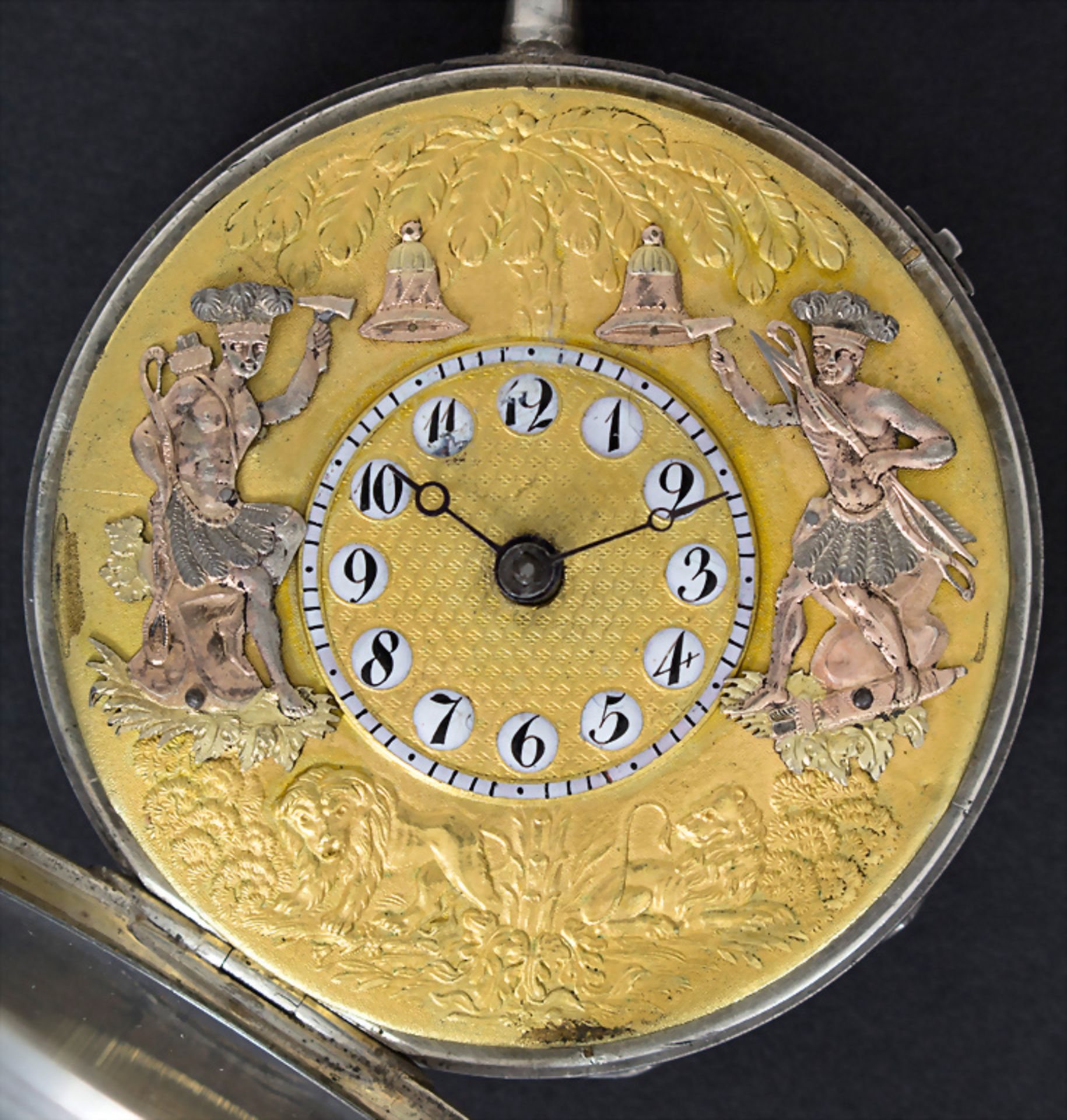 Taschenuhr mit 1/4 Std. Schlagwerk und Jacquemart Automat / A silver pocket watch with quarter ... - Image 3 of 11