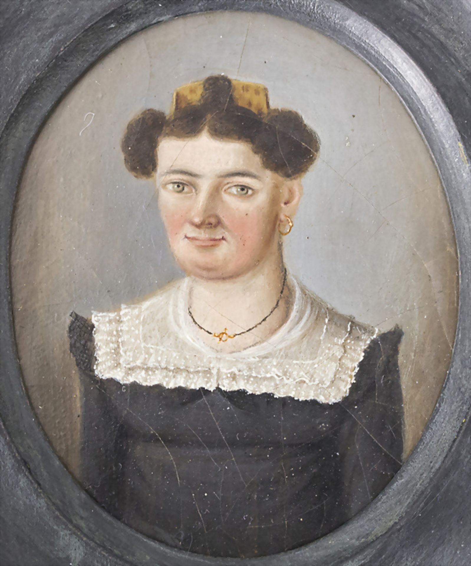 Biedermeier Miniatur Porträt einer bürgerlichen Frau / A miniature portrait of a woman, ...