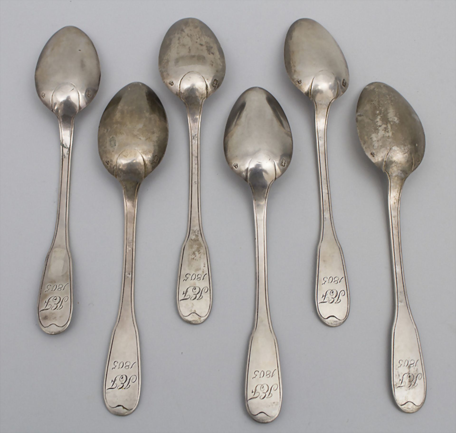 6 Löffel / 6 silver spoons, Johann Heinrich Philipp Schott, Frankfurt, 1805 - Image 2 of 8