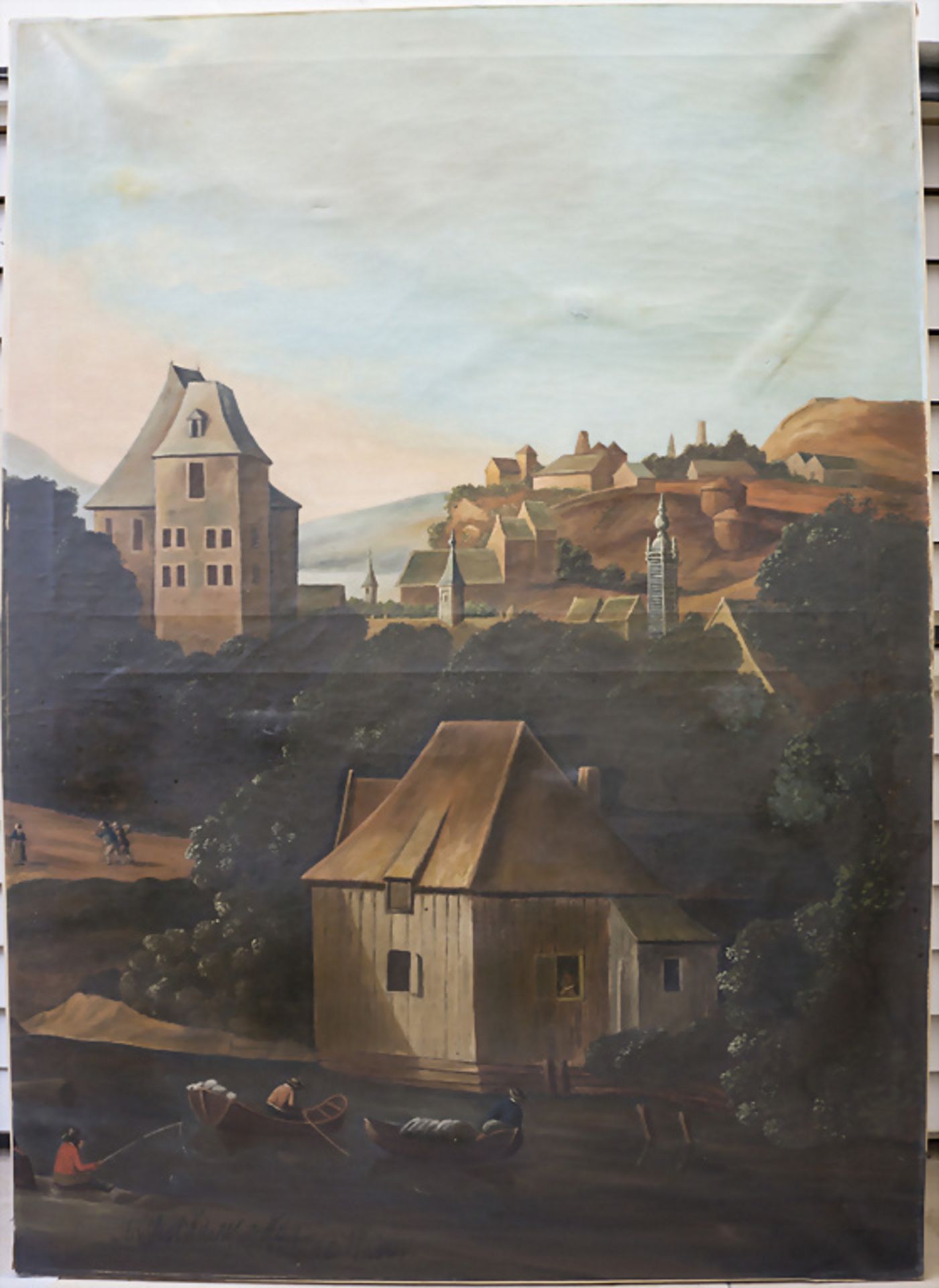 Stadtansicht mit Fluss / A city view with river, wohl Frankreich, 1884 - Bild 2 aus 7