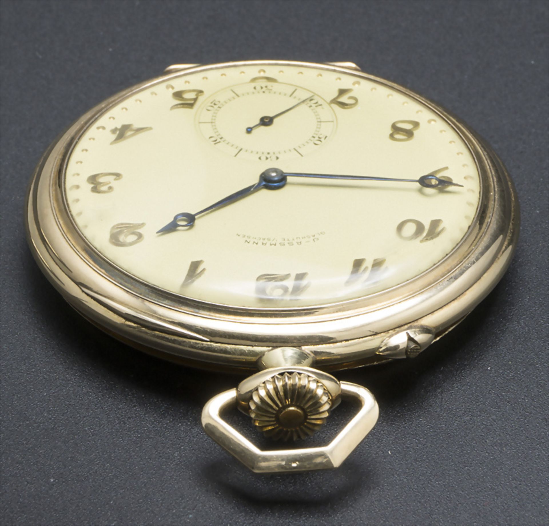Offene Herrentaschenuhr / A 14k gold pocket watch, J. Assmann, Glashütte in Sachsen, um 1915 - Image 6 of 6