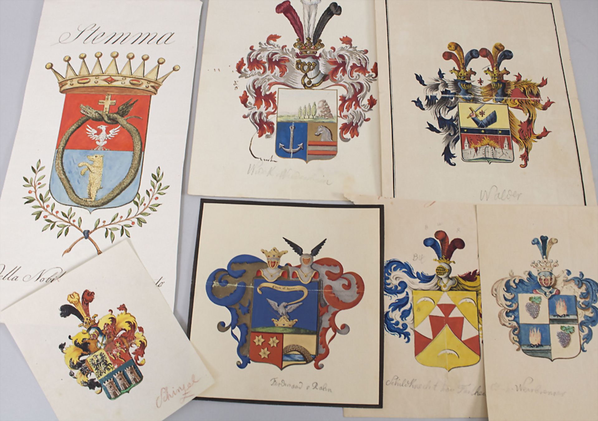 Heraldik: Sammlung 7 Adelswappen / A collection of 7 noble coats of arms, 18. Jh.
