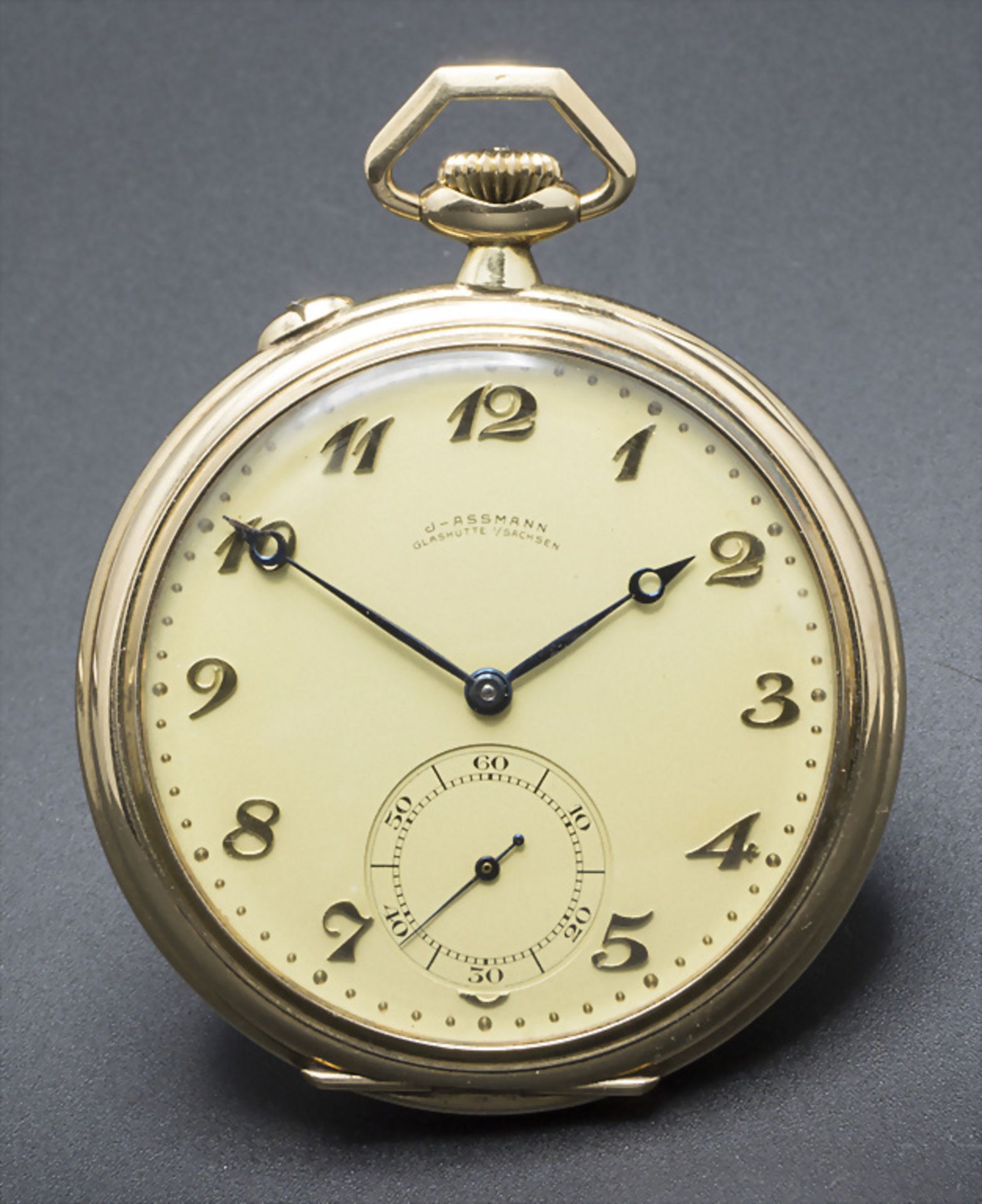 Offene Herrentaschenuhr / A 14k gold pocket watch, J. Assmann, Glashütte in Sachsen, um 1915