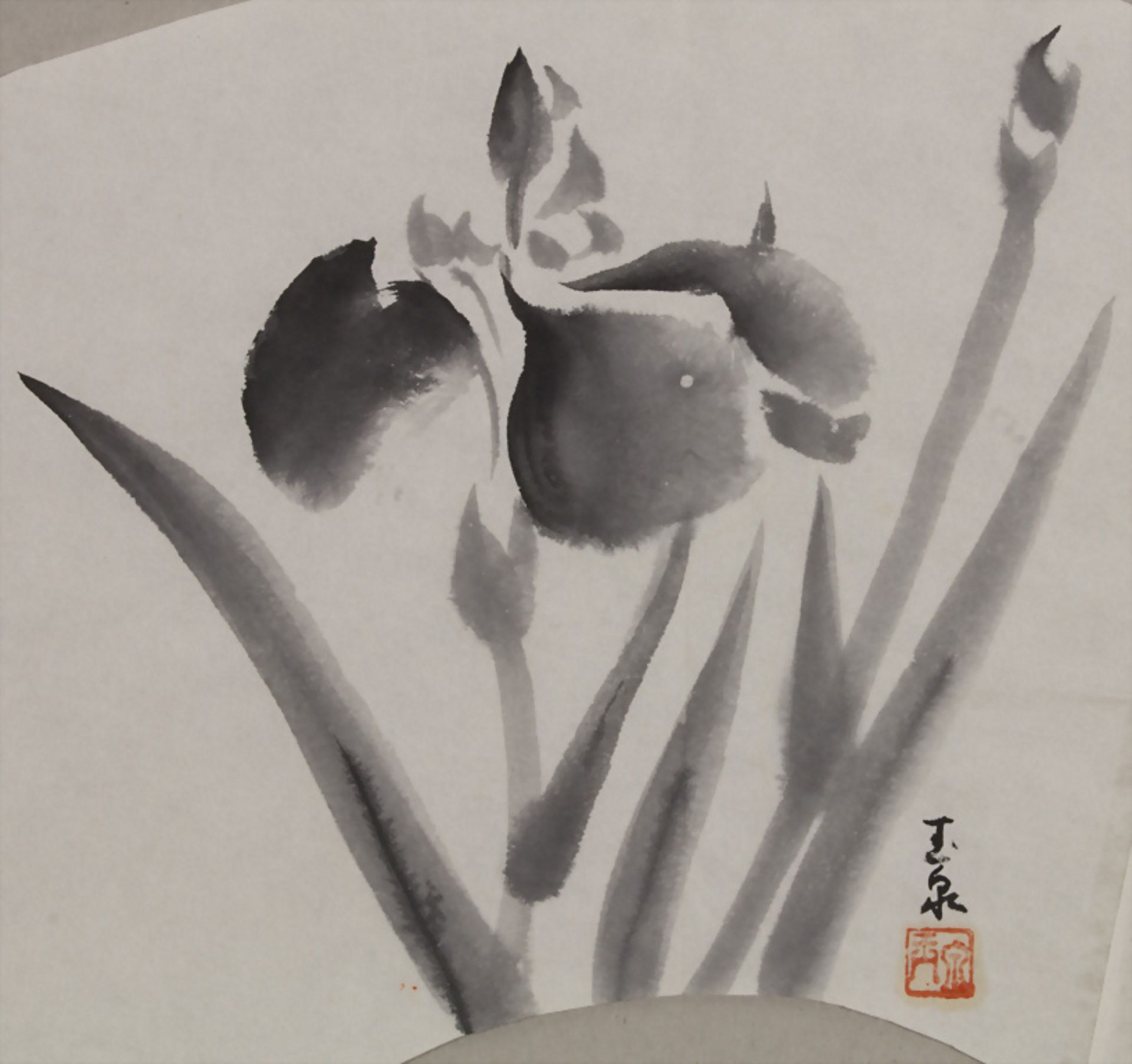 Fächerblatt mit Blumendekor / A Fan sheet with Flowers, Japan - Image 2 of 5