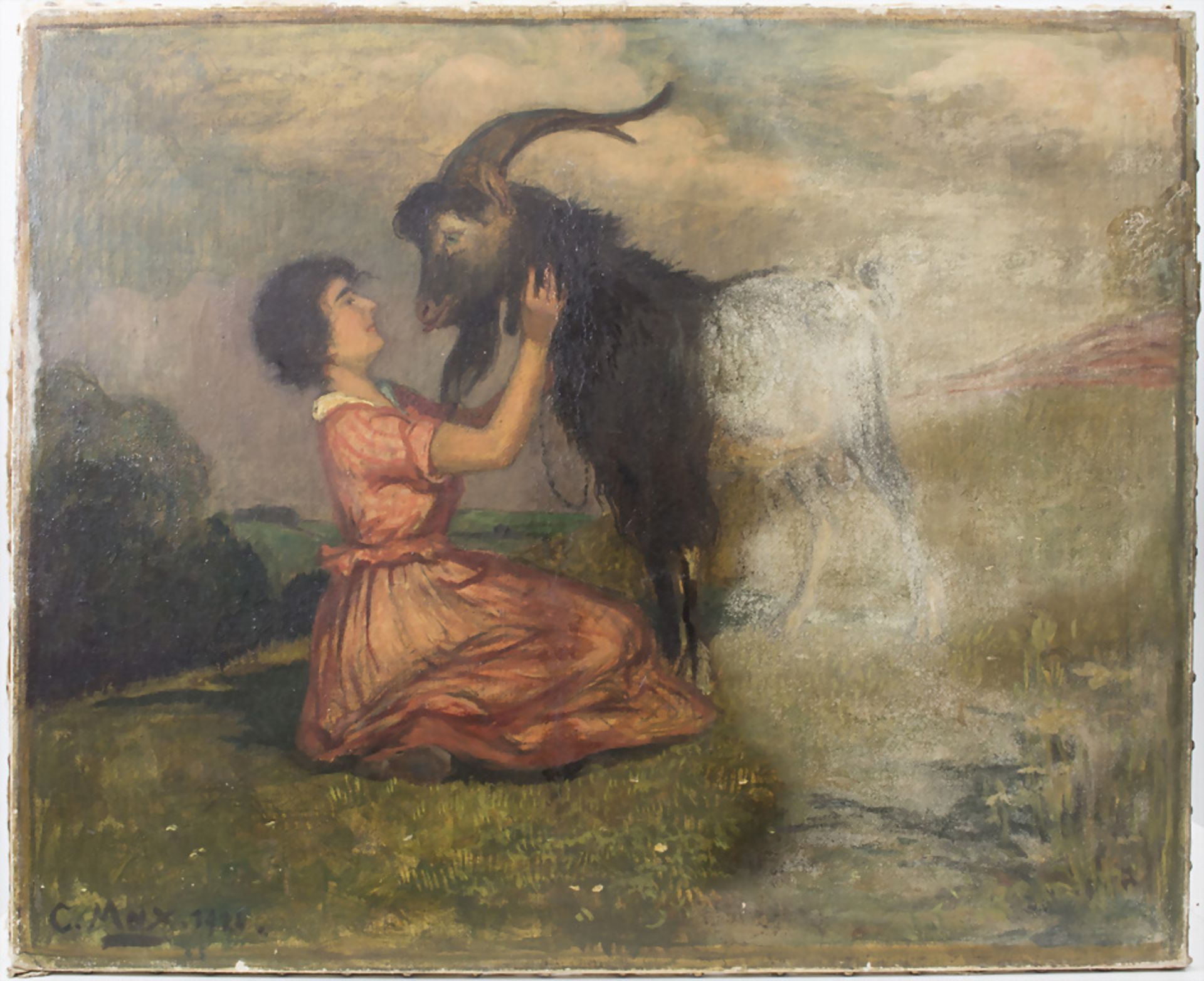 Colombo Max (1877-1970), 'Mädchen mit Ziegenbock' / 'A girl with a goat'