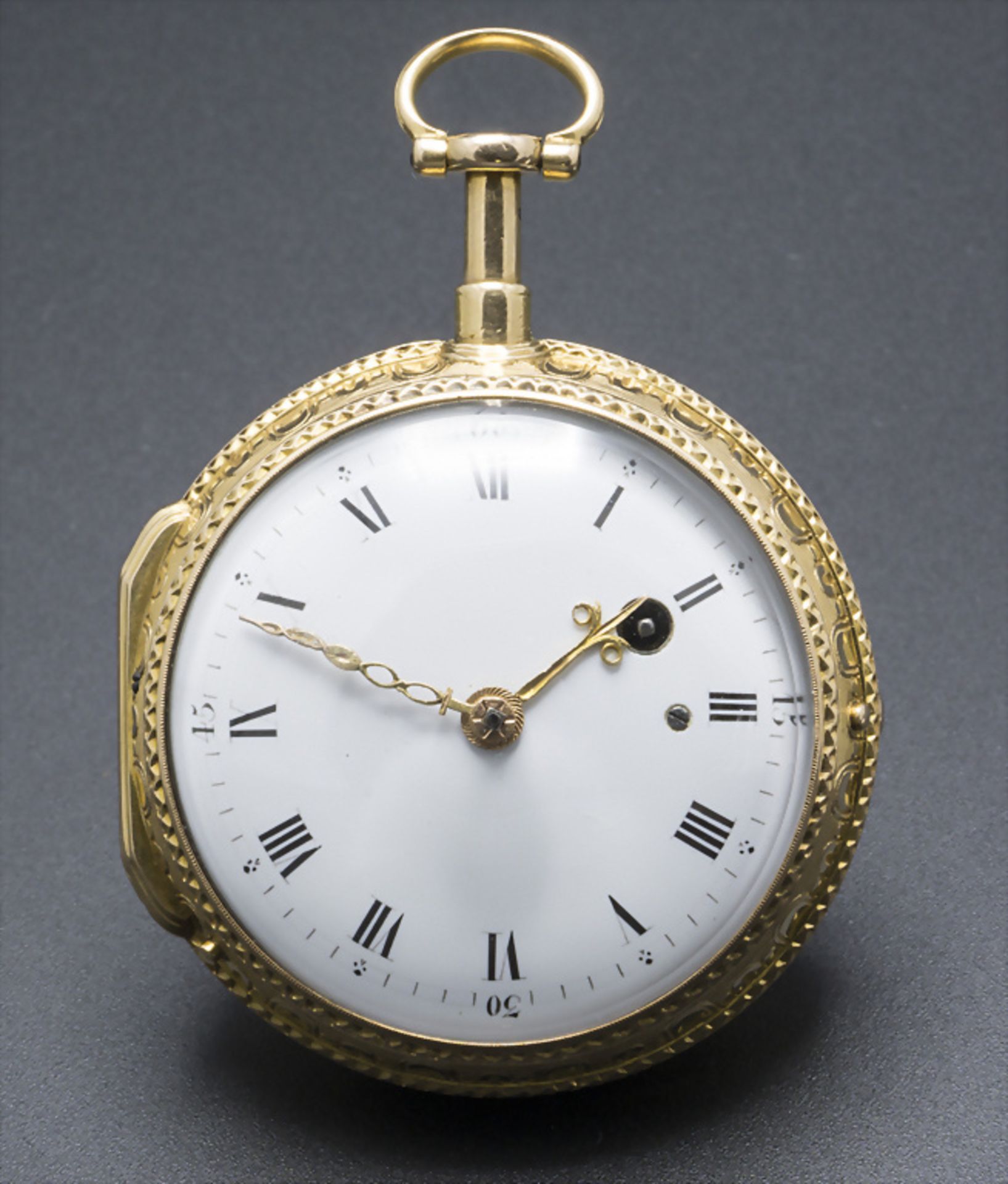 Offene Taschenuhr mit 1/4 Std. Repetition / An 18k gold pocket watch 1/4 quarter repeater, ...