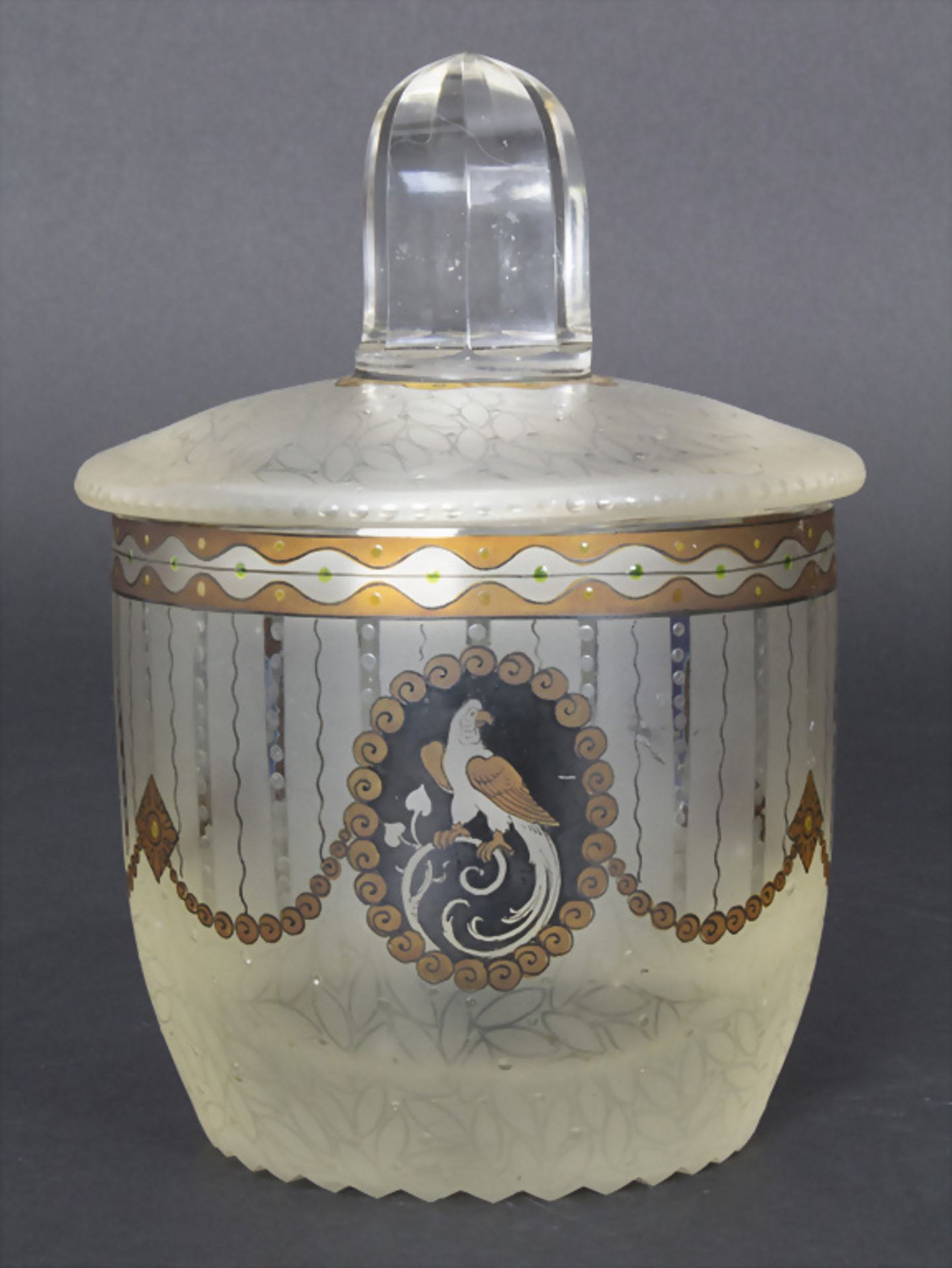 Jugendstil Deckelgefäß mit Transparentemaildekor / An Art Nouveau covered bowl with ... - Image 4 of 6