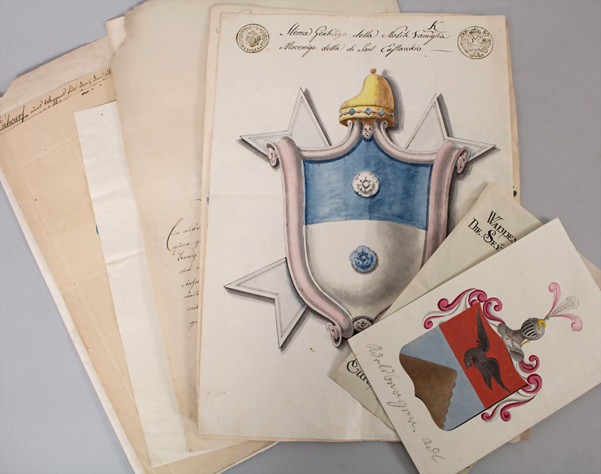 Heraldik: Sammlung 9 Adelswappen / A collection of 9 noble coats of arms, 18. Jh.