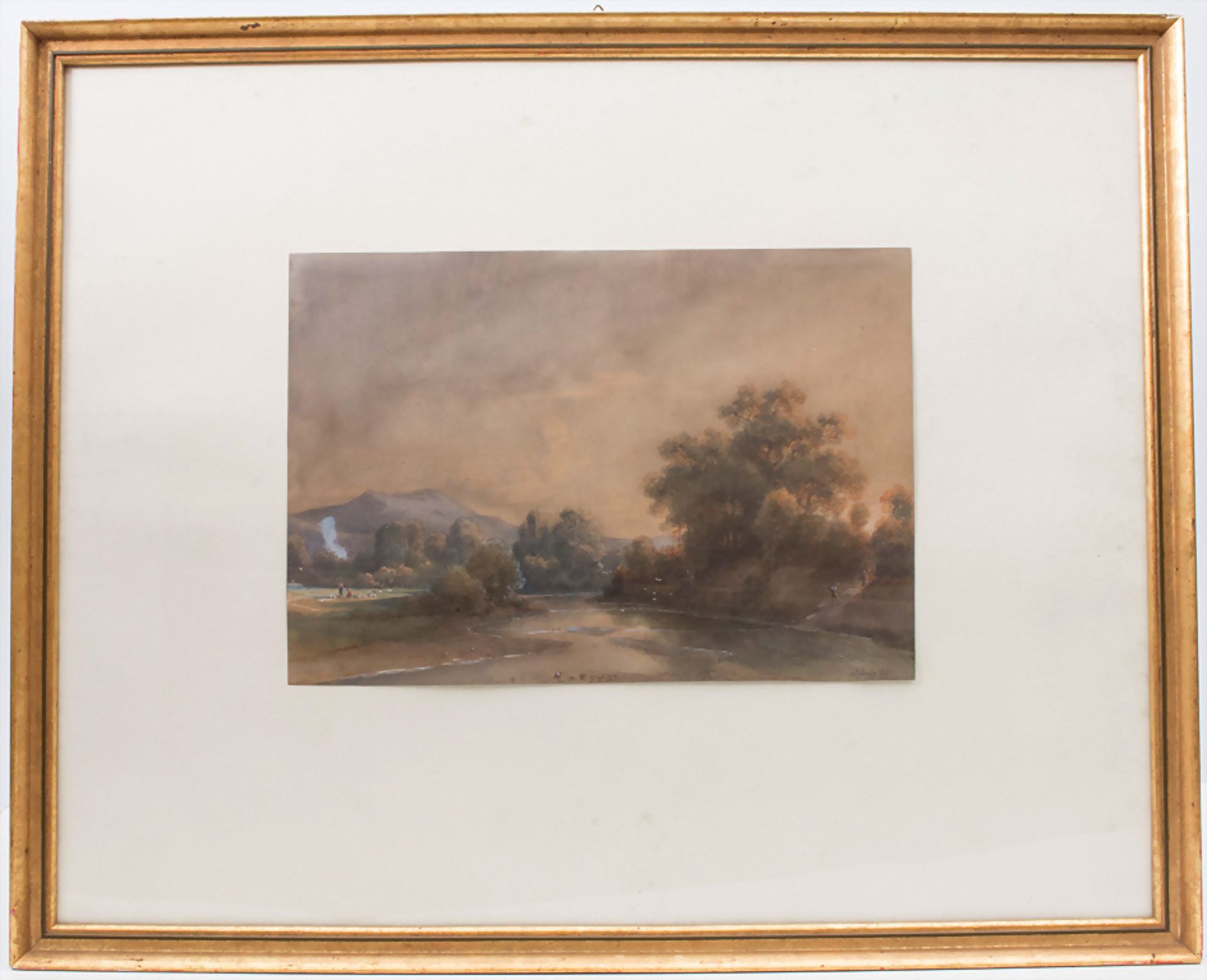 R. Becker (tätig 1850), 'Flusslandschaft mit Figurenstaffage' / 'A riverscape with figures' - Image 2 of 3