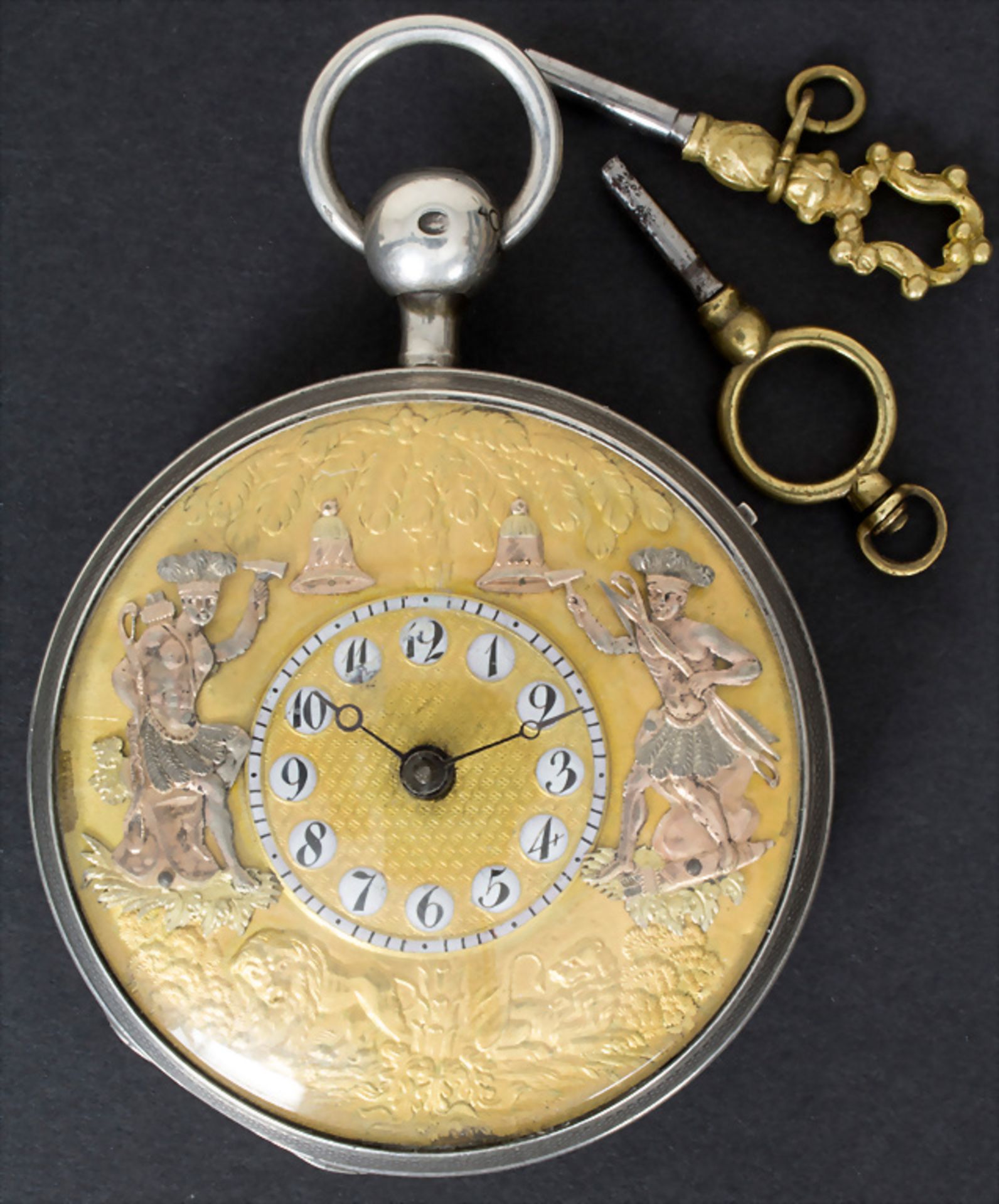 Taschenuhr mit 1/4 Std. Schlagwerk und Jacquemart Automat / A silver pocket watch with quarter ... - Image 2 of 11