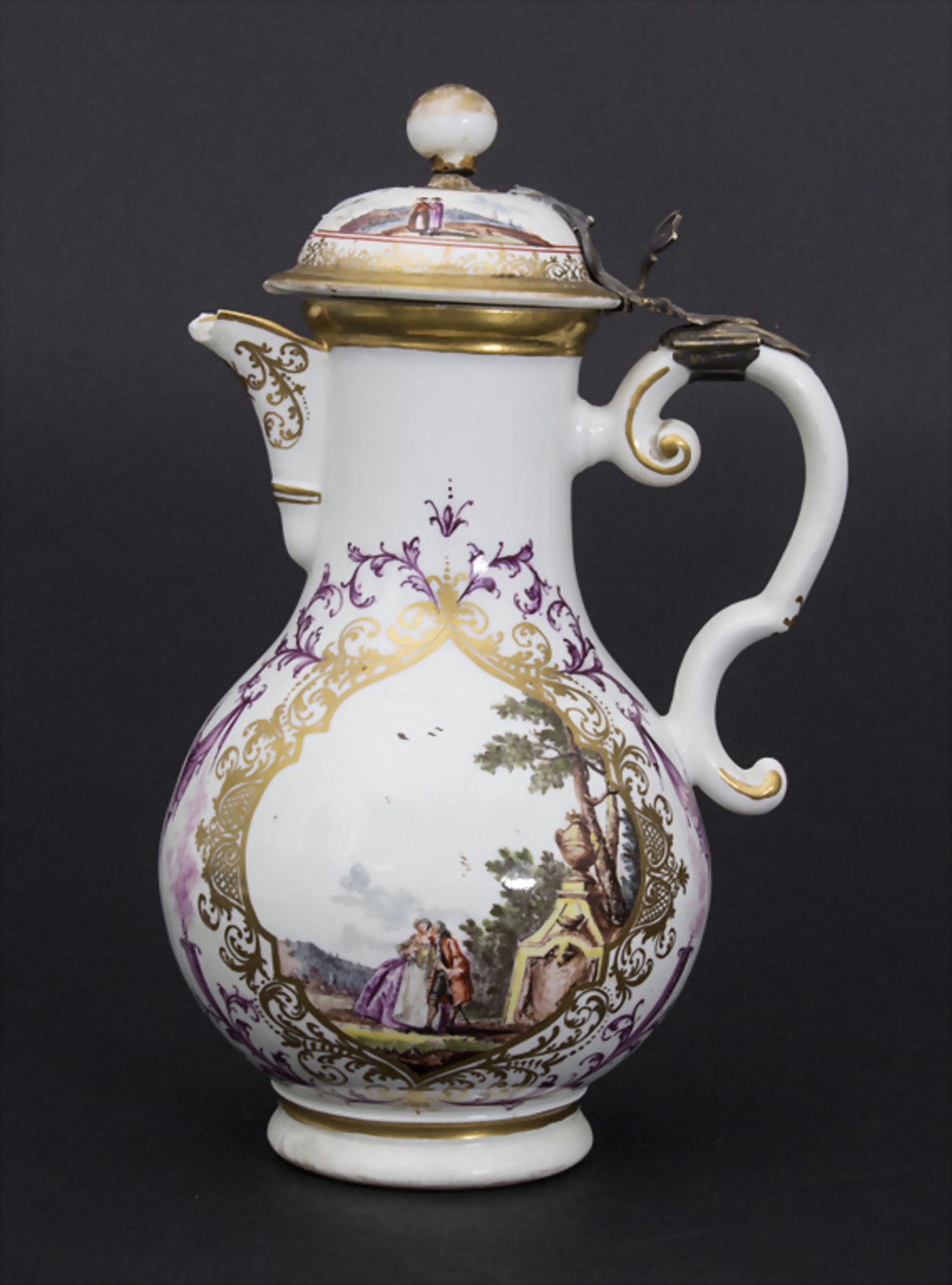 Kanne mit Kauffahrtei-Szenen / An early coffee pot with harbour scenes, Meissen, Höroldt'sche ...