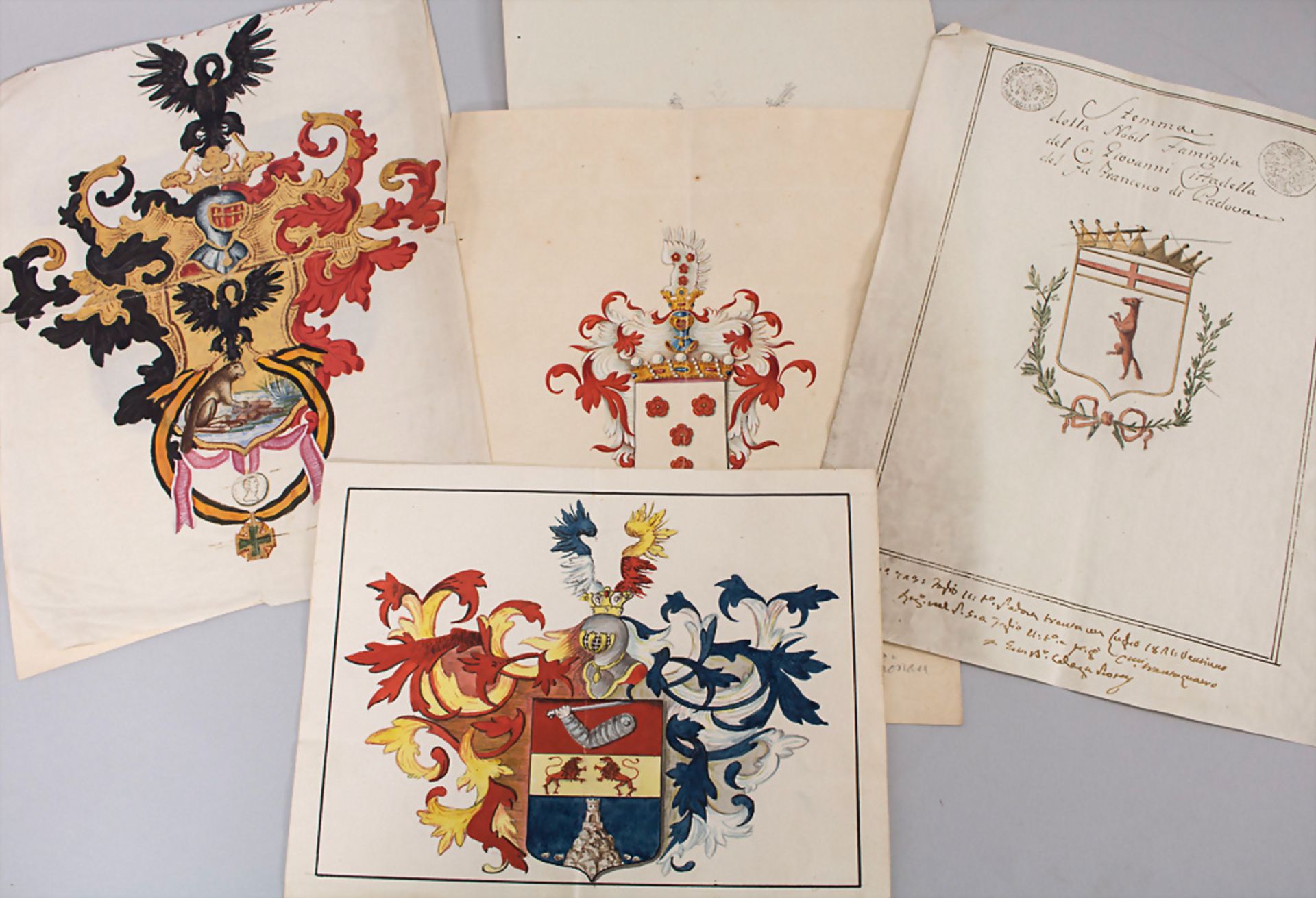 Heraldik: Sammlung 6 Adelswappen / A collection of 6 noble coats of arms, 18. Jh. Heraldik: ...