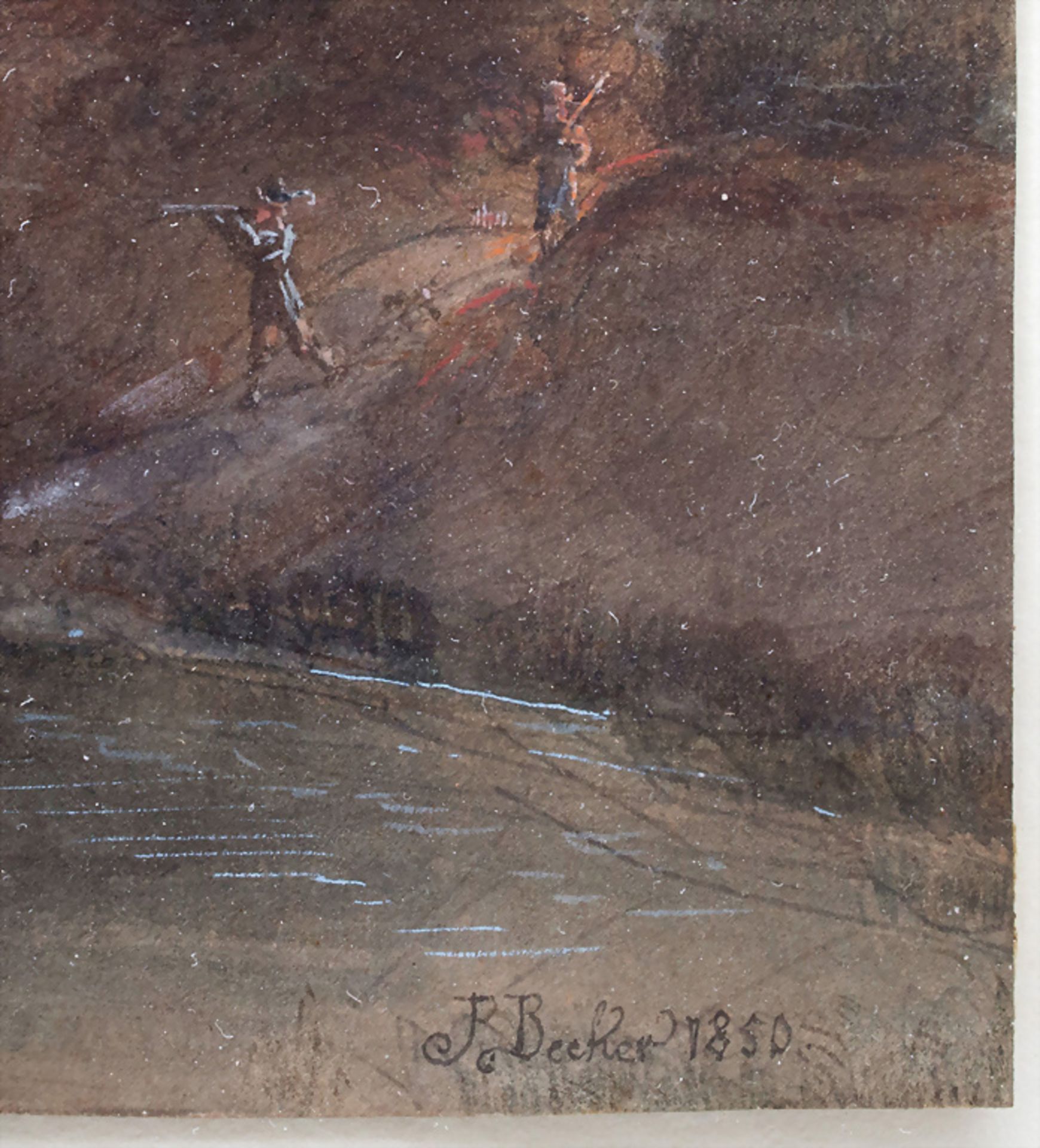 R. Becker (tätig 1850), 'Flusslandschaft mit Figurenstaffage' / 'A riverscape with figures' - Image 3 of 3