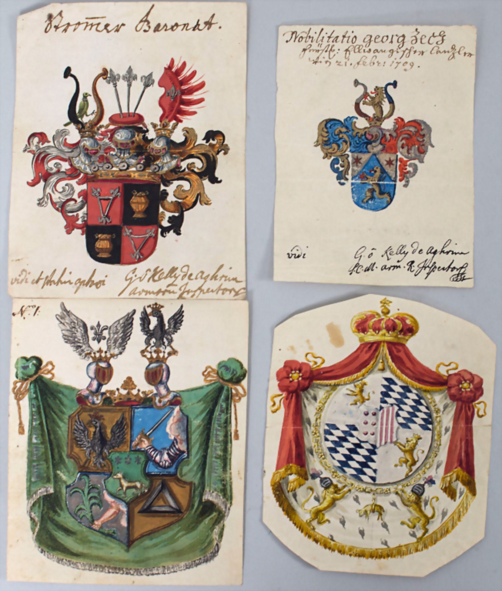 Heraldik: Sammlung 14 Adelswappen / A collection of 14 noble coats of arms, 18. Jh. - Bild 3 aus 4