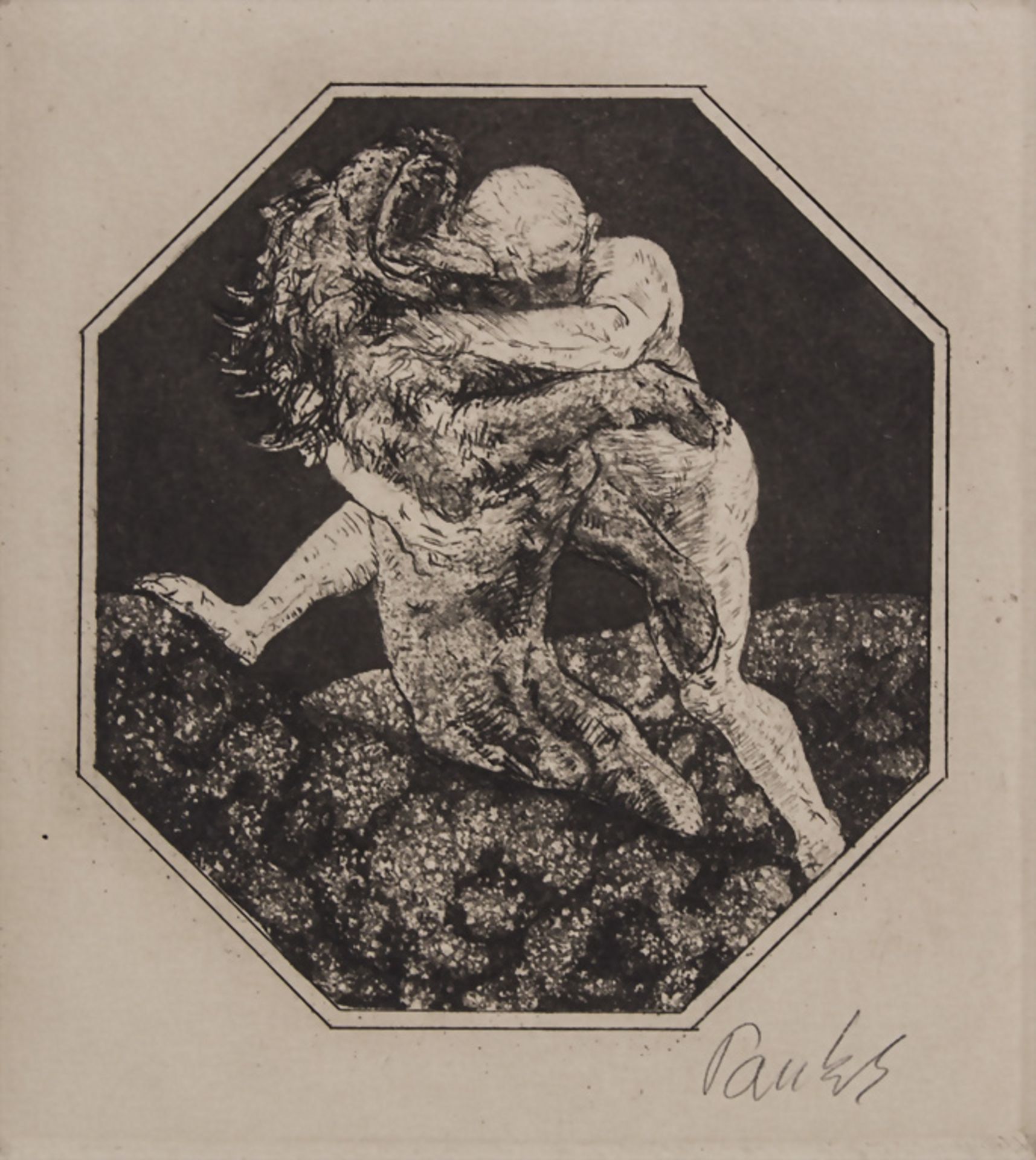 Exlibris Bernhard Pankok (1872-1943), 'Mann im Kampf mit Löwen' / 'Man fighting with a lion', ...