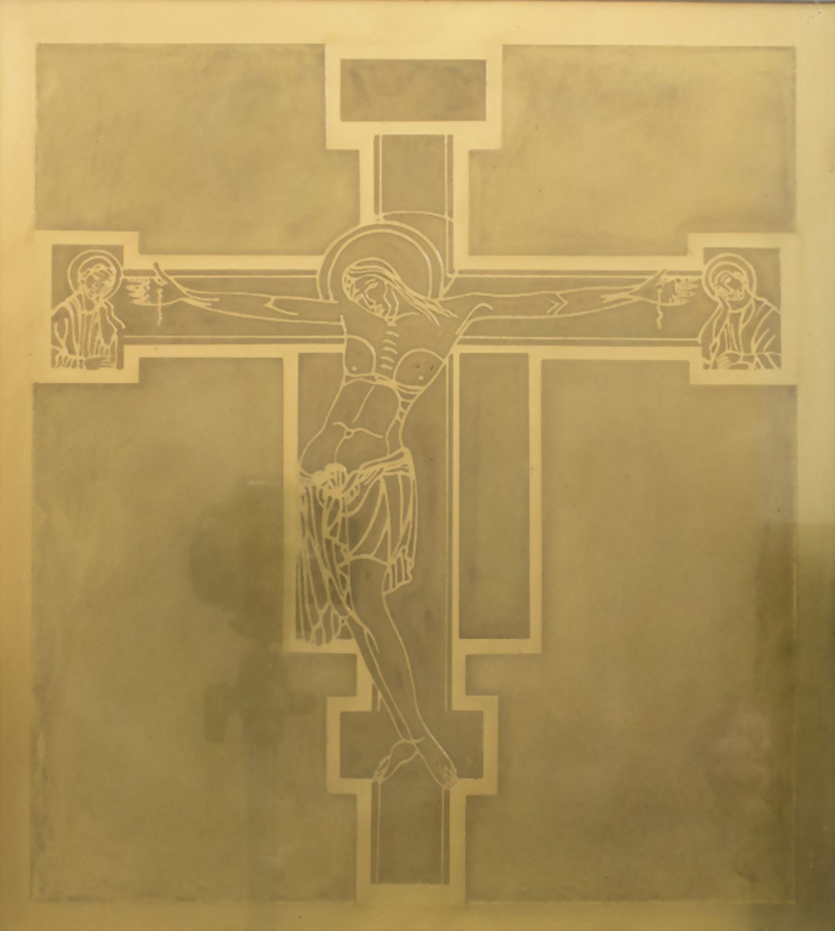 Art Déco Kruzifixbild / An Art Déco crucifix brass picture, um 1920