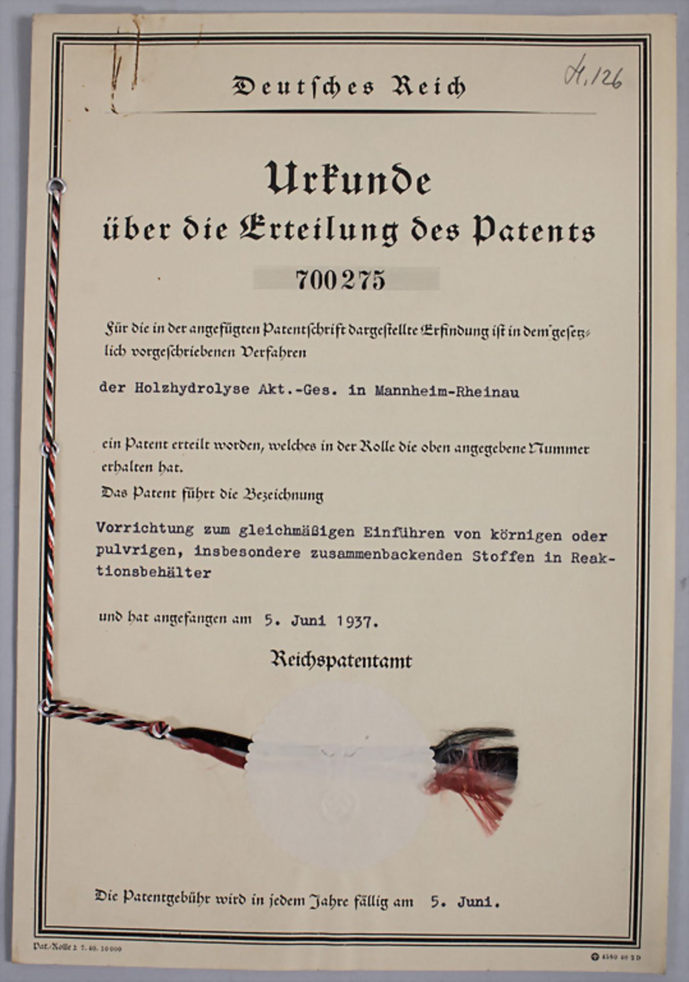 Patente der Holzhydrolyse Aktiengesellschaft Mannheim-Rheinau, um 1940 - Image 3 of 7