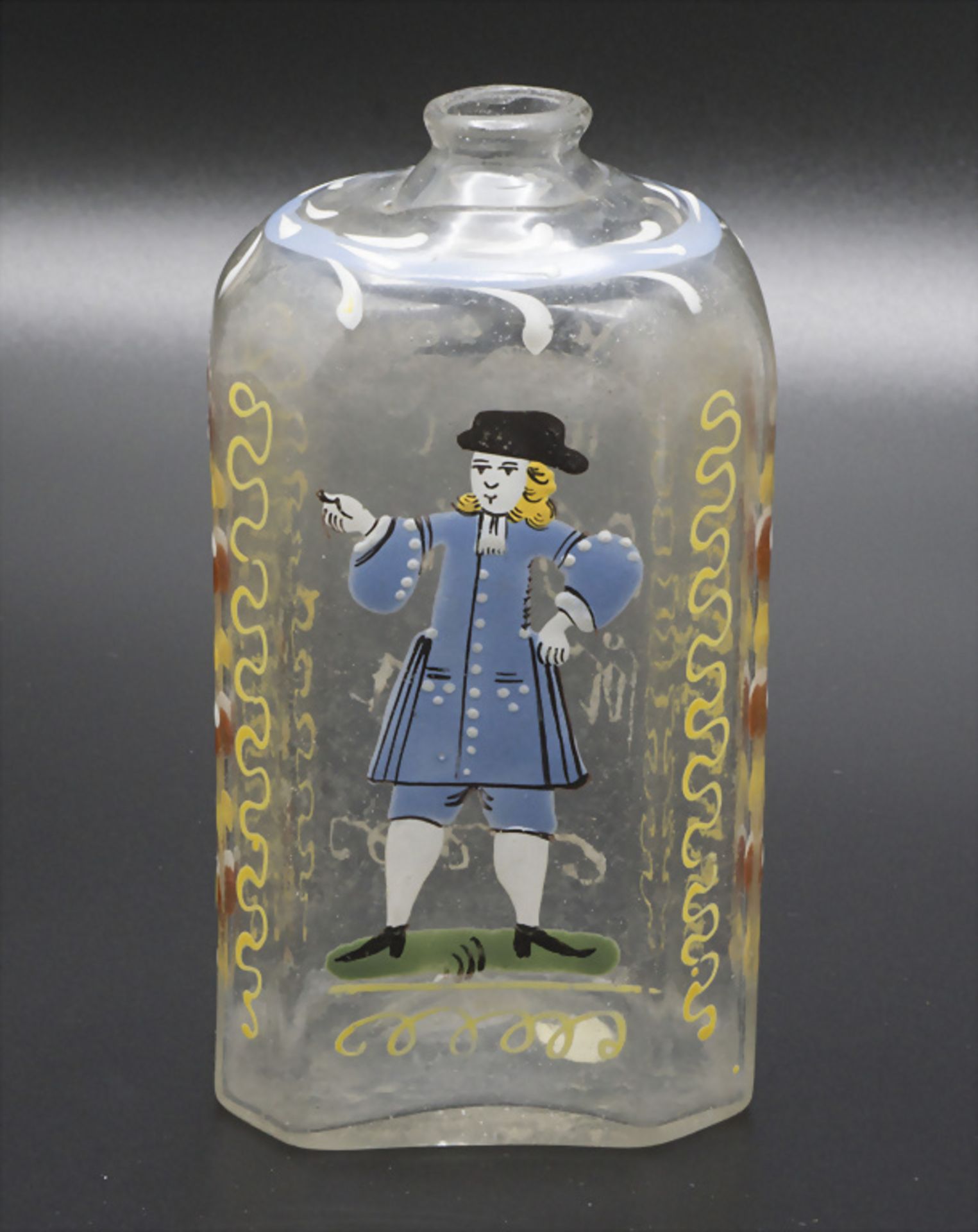 Schnapsflasche mit Emaildekor / A brandy bottle, deutsch, 18. Jh.