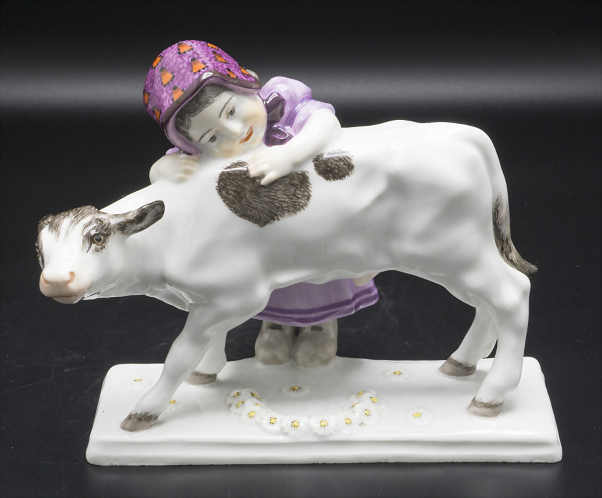 Jugendstil Figur 'Mädchen mit Kalb' / An Art Nouveau figurine of a girl with a calf, Max ...