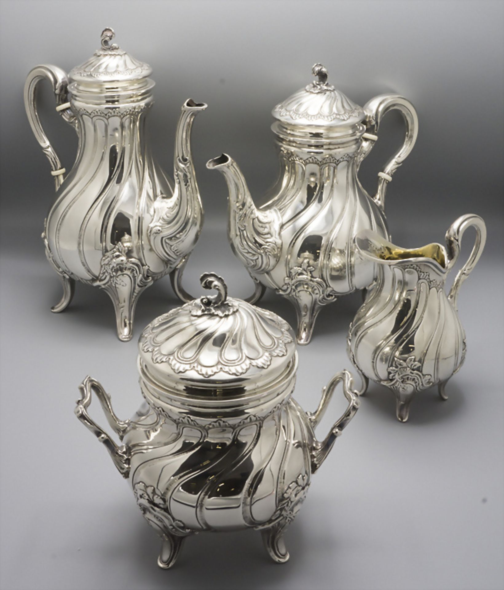 4-teiliger Kaffee- und Teekern / A 4-part silver tea and coffee set, Belgien, um 1900