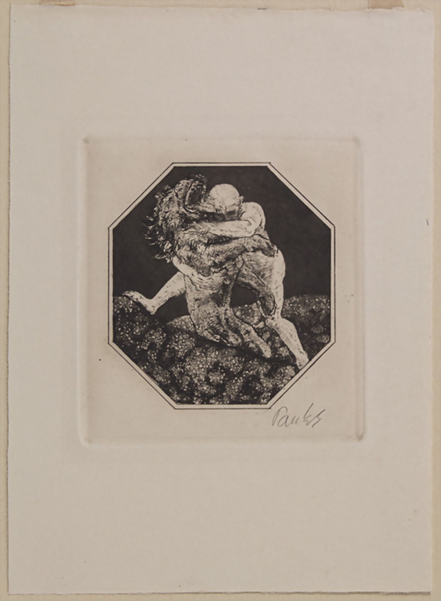 Exlibris Bernhard Pankok (1872-1943), 'Mann im Kampf mit Löwen' / 'Man fighting with a lion', ... - Bild 3 aus 3