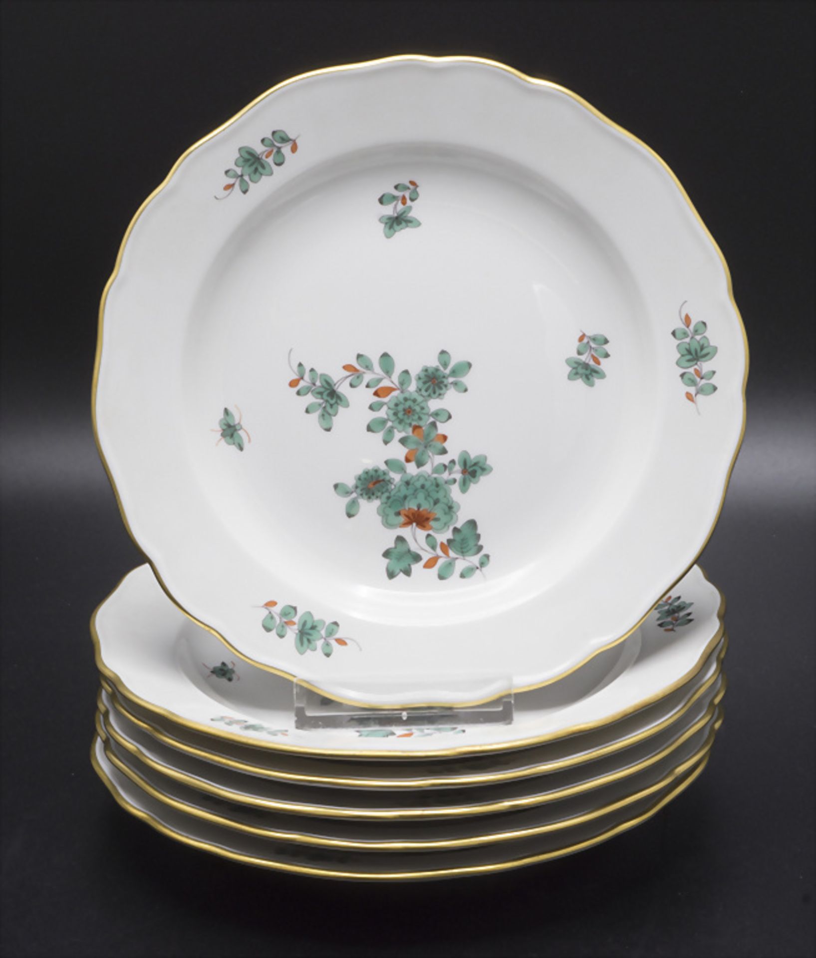 6 Kuchenteller Indianische Blume mit Falter / A set of 6 cake plates with Indian flowers and a ...