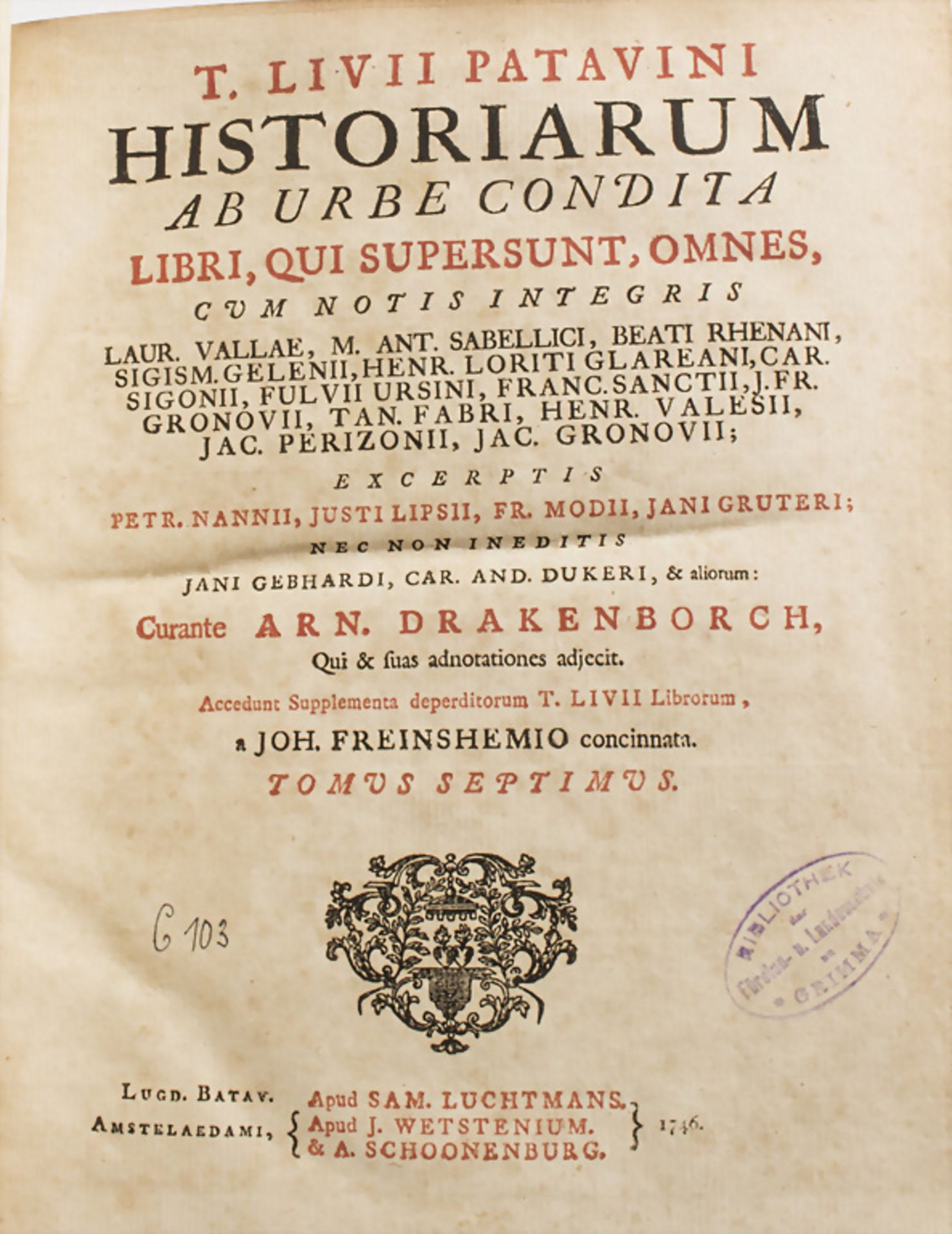 Titus livius Patavinus: Historiarum Ab Urbe Condita, 1746