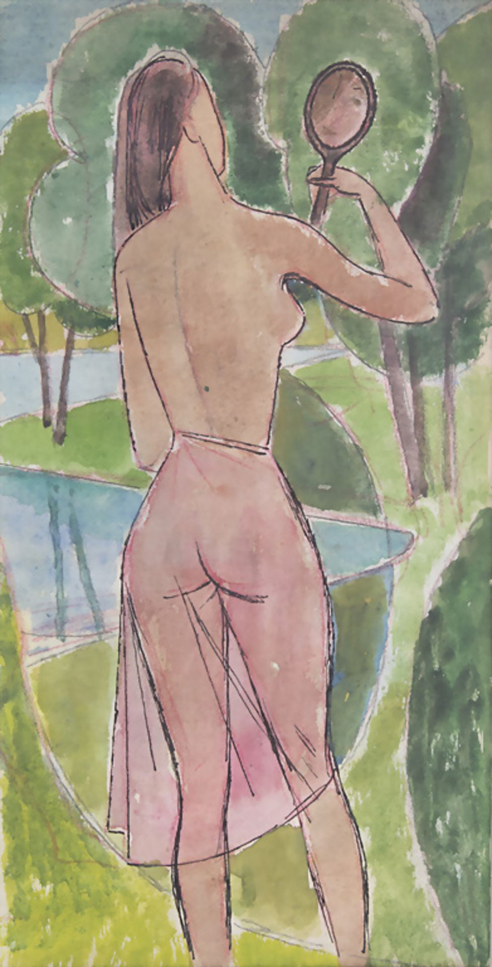 Willi Hertlein (1908-1968), 'Frauenakt vor Spiegel' / 'A female nude in front of a mirror', um 1930
