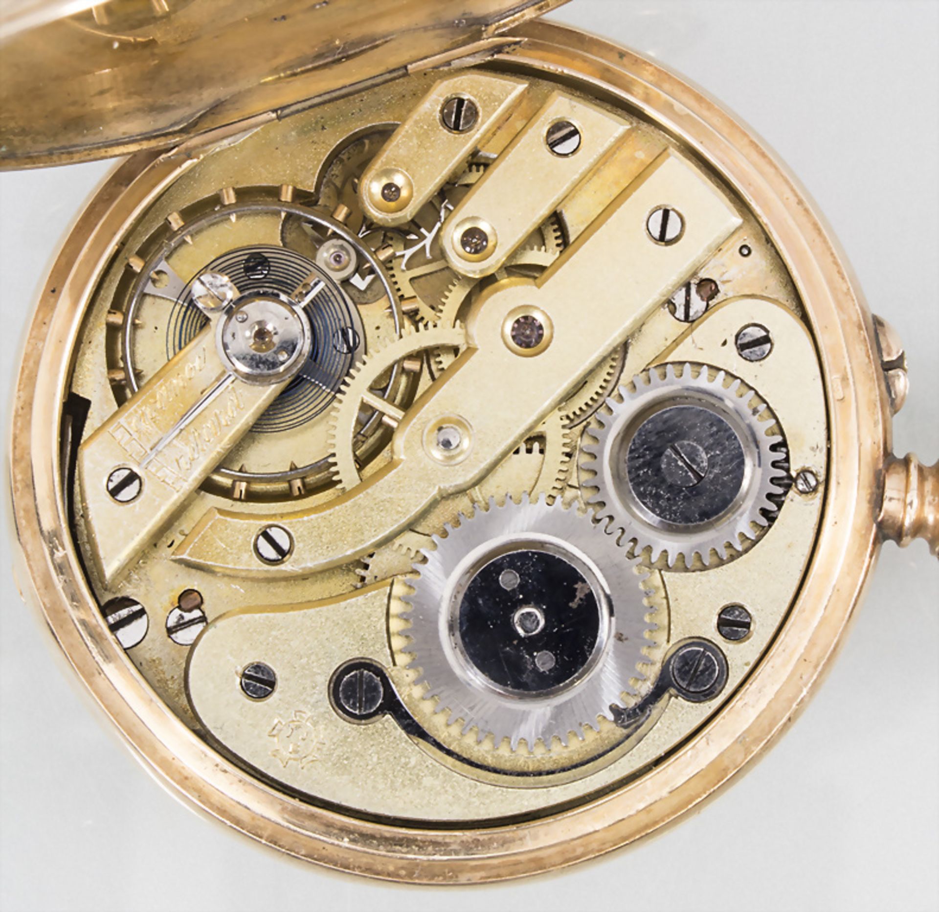 Taschenuhr Halb-Savonette / A 14k gold pocket watch, Schweiz, um 1900 - Image 3 of 5