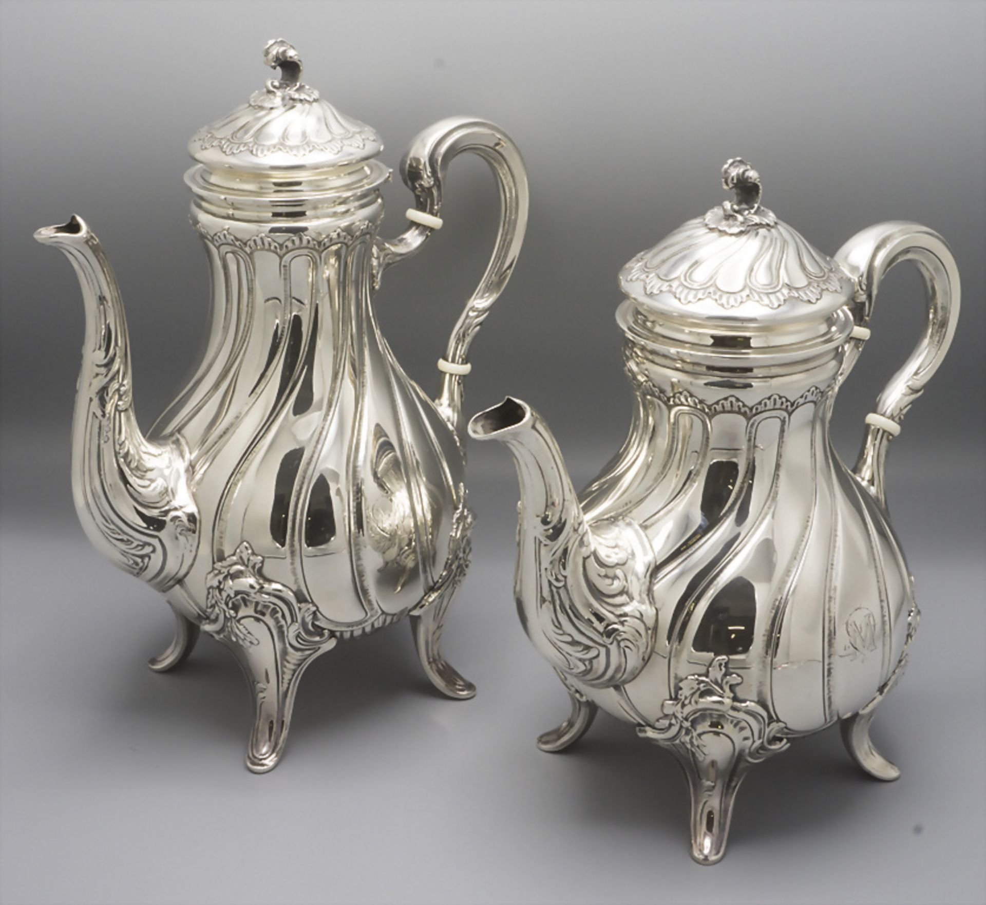 4-teiliger Kaffee- und Teekern / A 4-part silver tea and coffee set, Belgien, um 1900 - Bild 2 aus 10