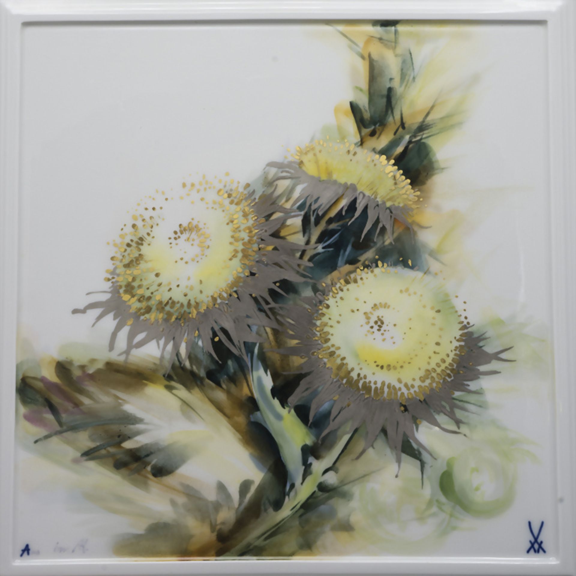 Porzellanbild mit Disteln / A porcelain picture with thistles, Andreas Herten, Meissen, um 1980 - Image 2 of 6