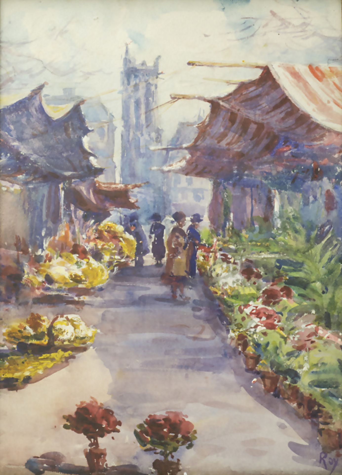 Louis George Elèanor, Roy (1862-1907), 'Blumenmarkt in Paris (?)' / 'Flower market in Paris ...