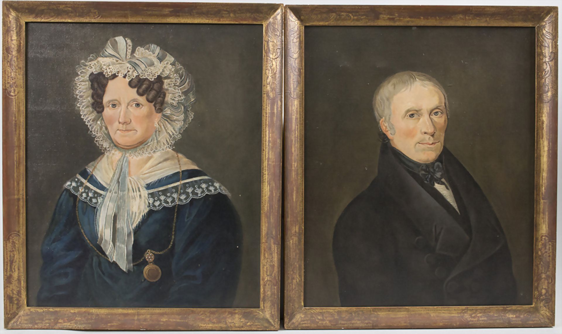 Unbekannter Künstler, zwei Biedermeierporträts 'Dame' und 'Herr' / Two Biedermeier portraits ...