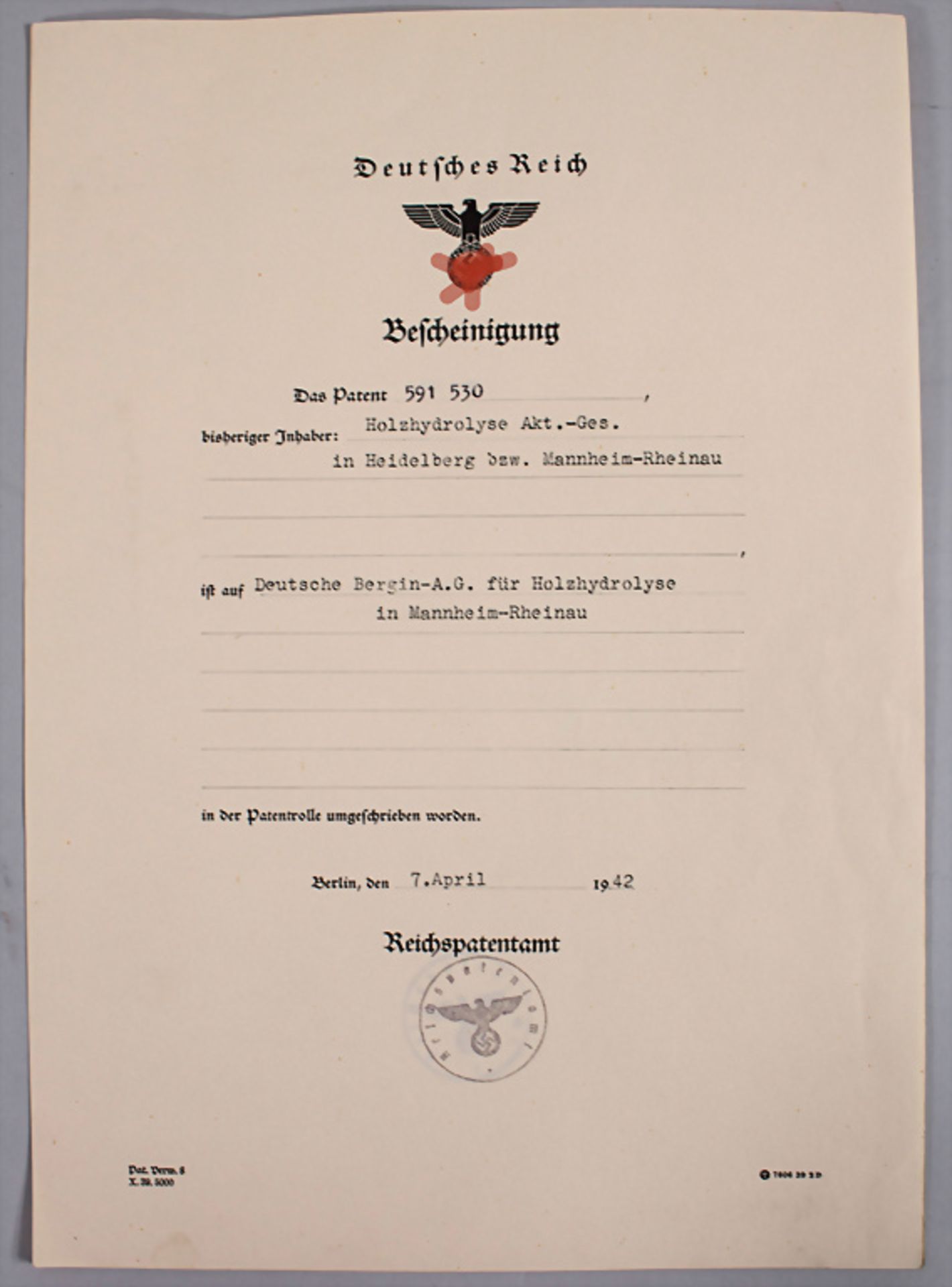 Patente der Holzhydrolyse Aktiengesellschaft Mannheim-Rheinau, um 1940 - Image 2 of 7